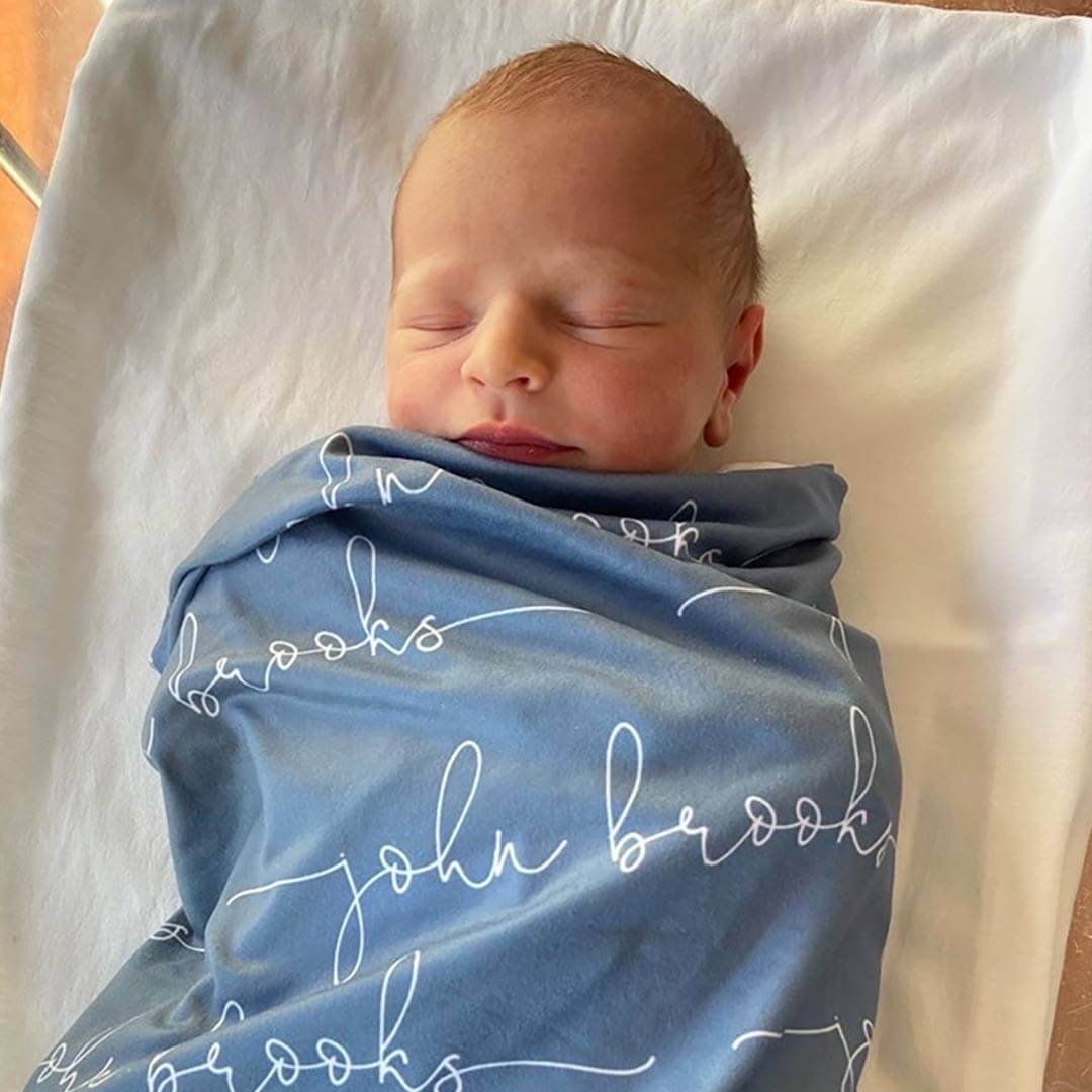  Personalized Steel Blue Baby Name Swaddle Blanket - Script、mySite、layawaytickets
