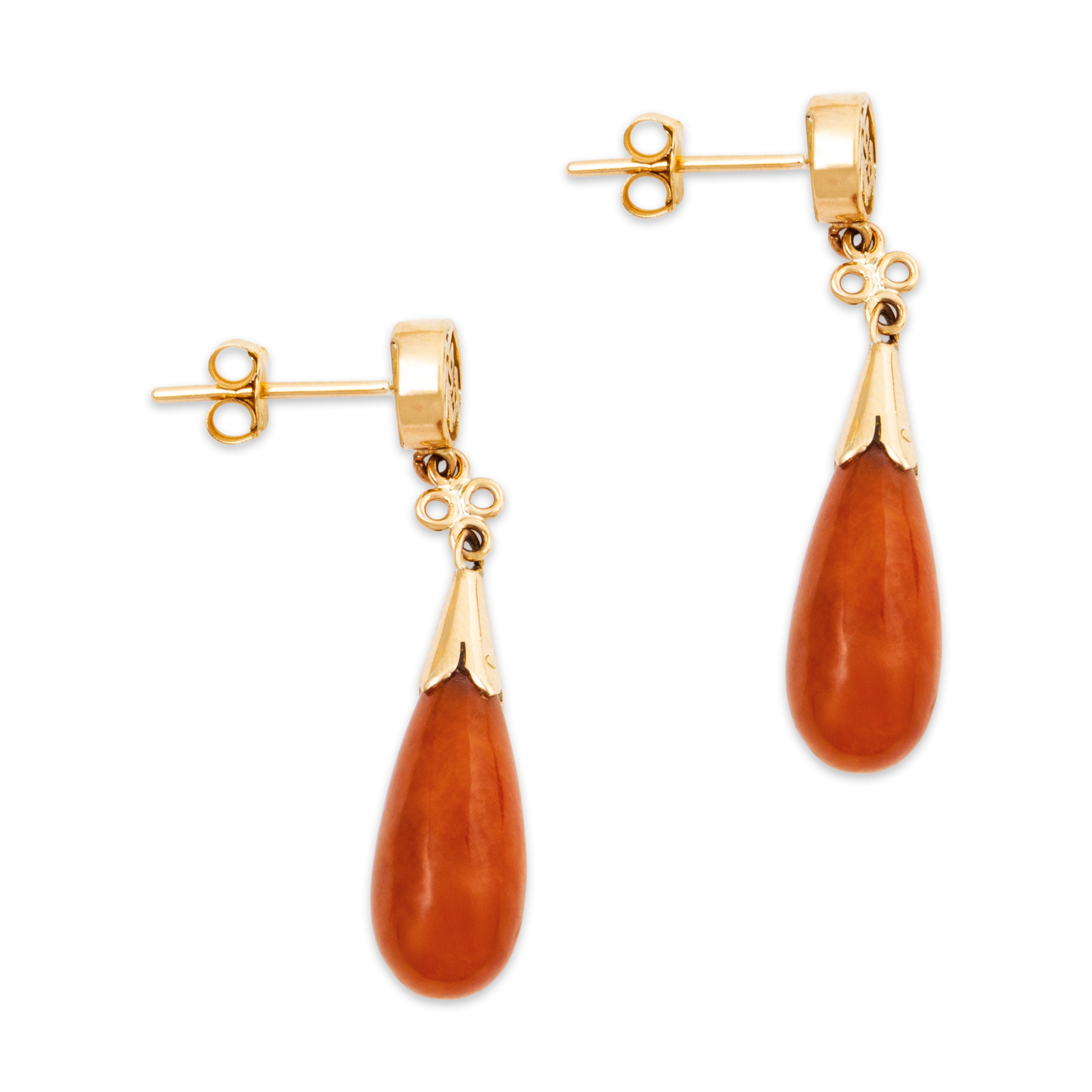 Vintage 14k Yellow Gold 12cttw Orange Jade Dangle Earrings、mySite、hinf8tx79