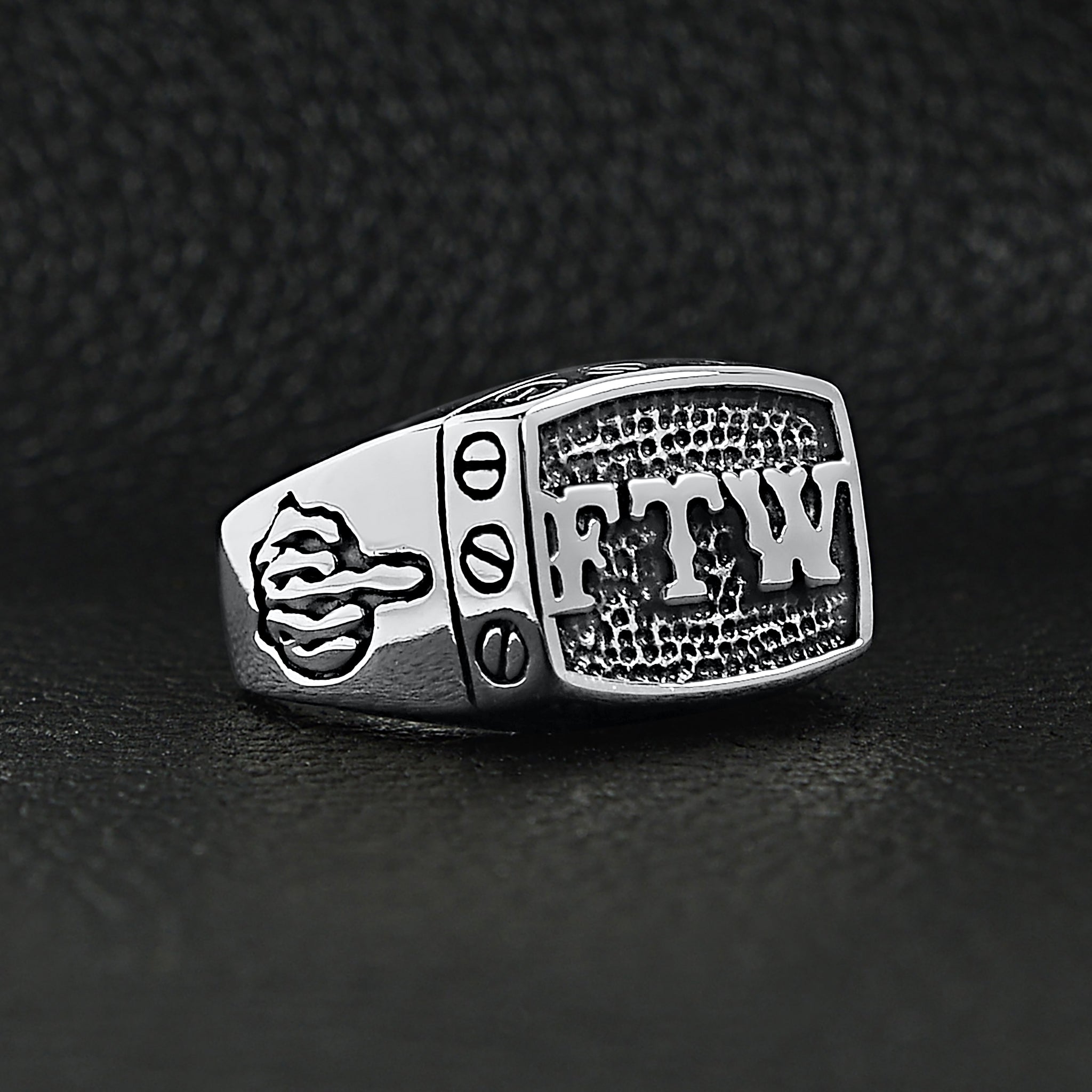 Stainless Steel FTW Middle Finger Signet Ring / SCR4098、mySite、dreamappss