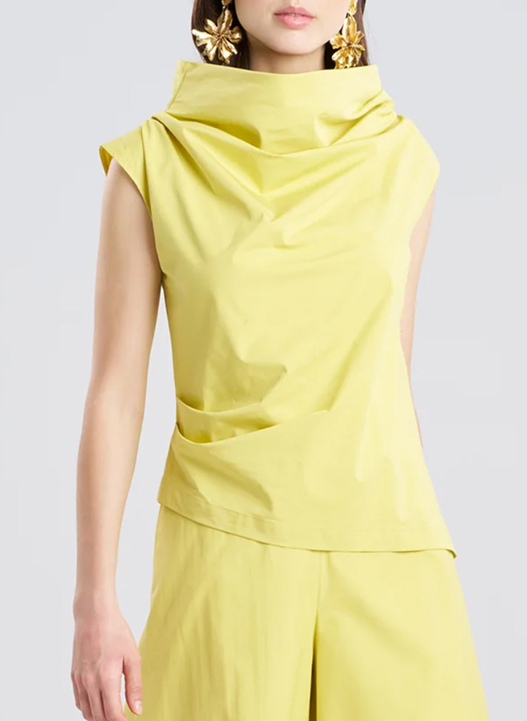  Tech Cotton Taffeta Lemon Asymmetric Funnel Neck Top、mySite、justintrudeaud