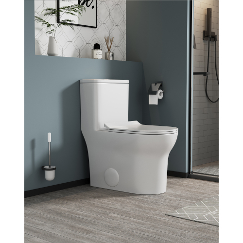 1.1/1.6 GPF Elongated Comfort Height Floor Mounted One-Piece Toilet, CUPC Certified, WaterSense Cetified, Ceramic, White Color, Soft Close Seat、、xpatfood