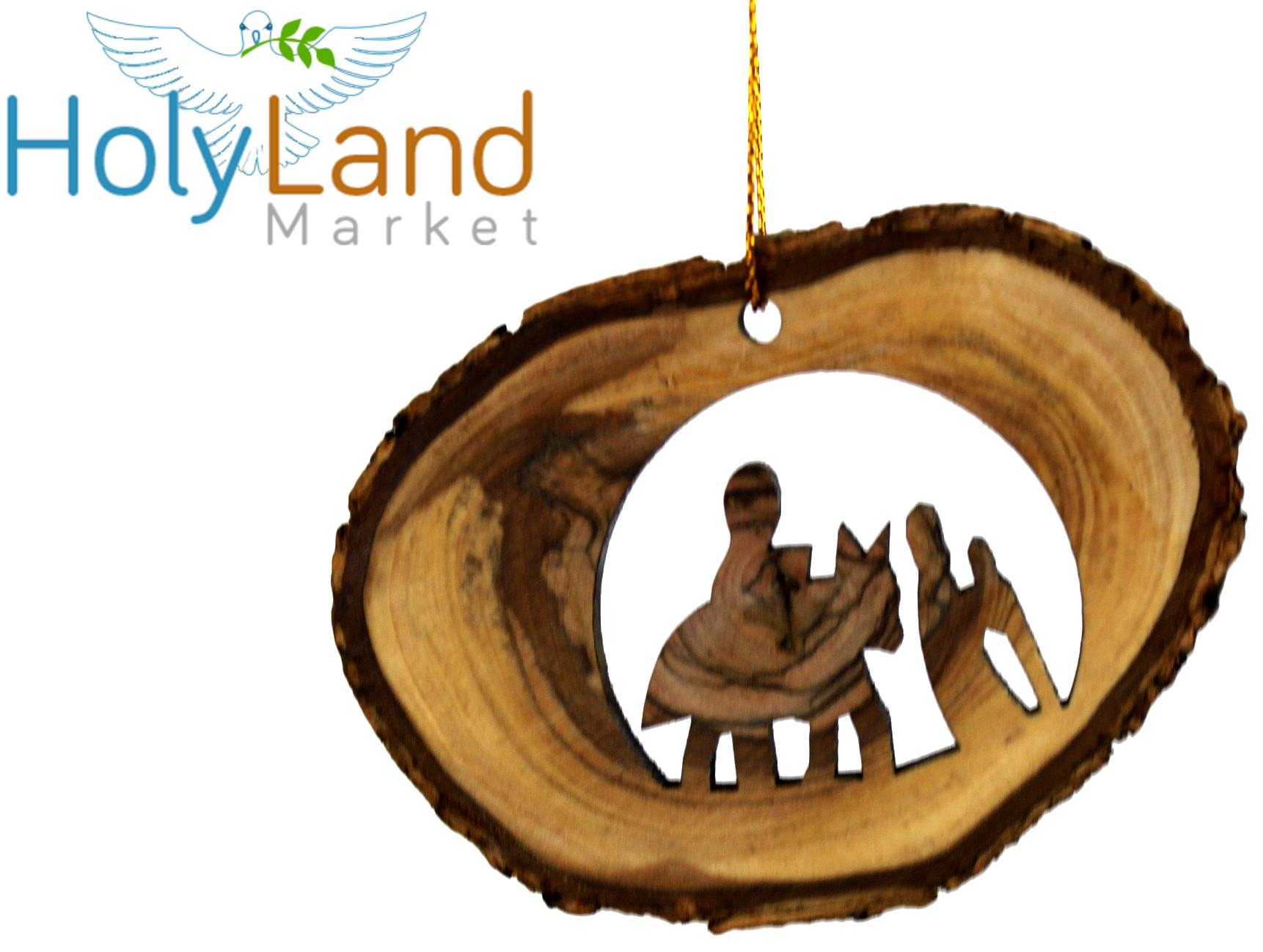 Holy Land Market Complete 7-Piece Olive Wood Bark Ornament Set - Inspirational Natural Wooden Christmas Decorations, Hand Carved in Bethlehem - Unique Christmas Ornaments & Decor Nativity Story Set、mySite、topwebapps