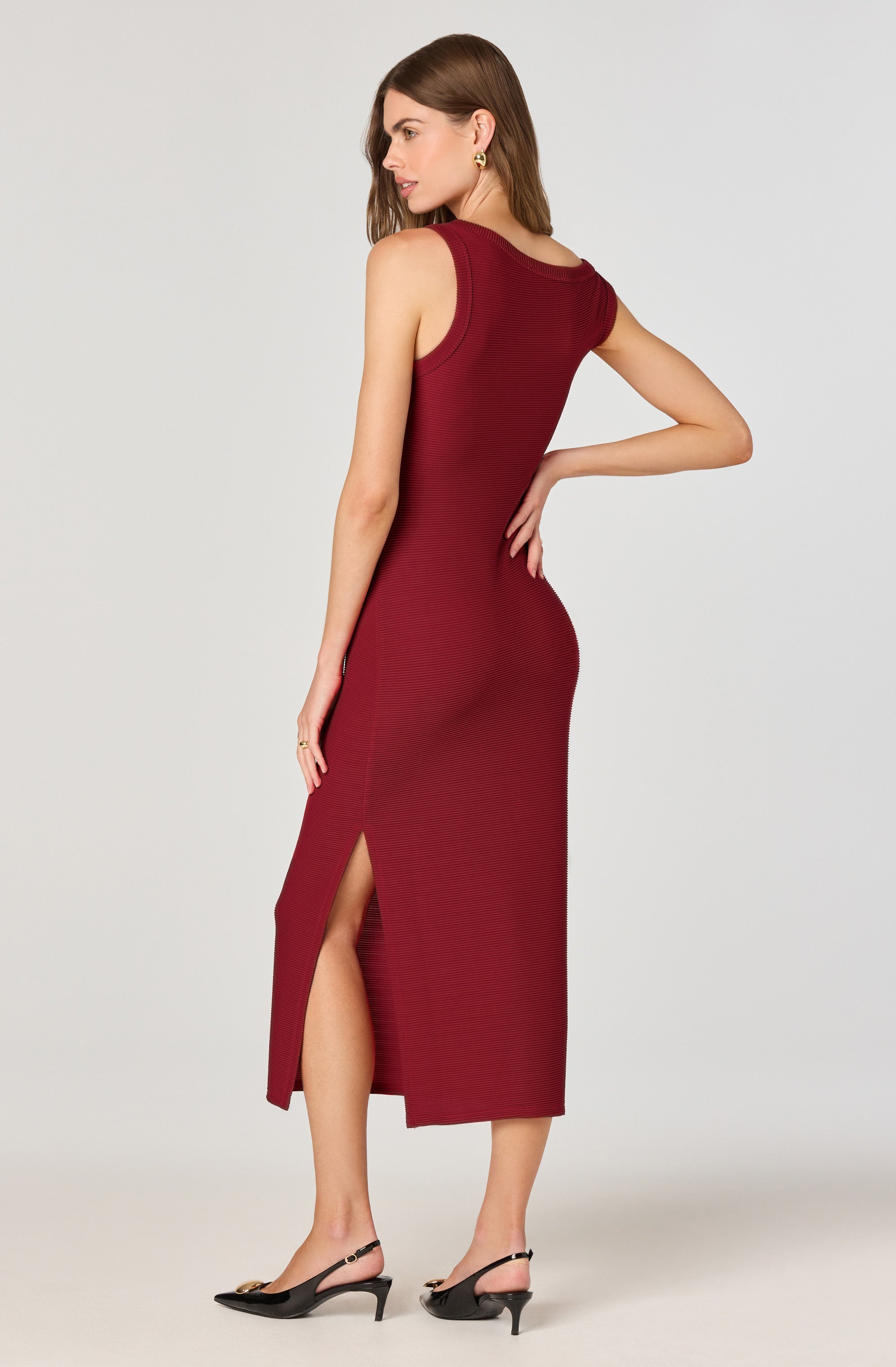 Off Shoulder Ribbed Knit Dress、mySite、solidvoid