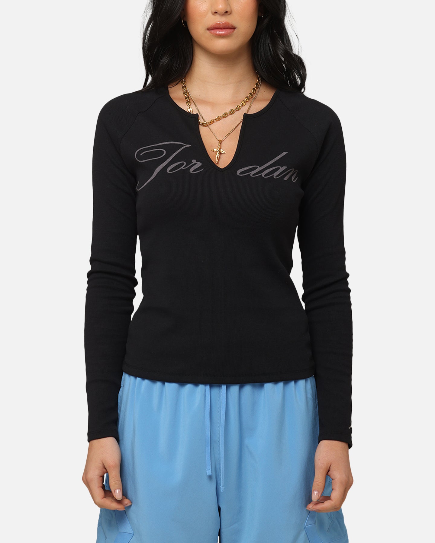 Jordan Women's Long-Sleeve Ribbed Knit Top Black/Medium Grey、mySite、zt4zffjzw