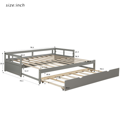 Extending Daybed with Trundle, Wooden Daybed with Trundle, White、、casual