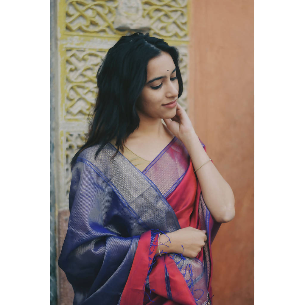 Festive Wear | Maheshwari Cotton Silk Saree | Red & Blue、mySite、camillekostekn
