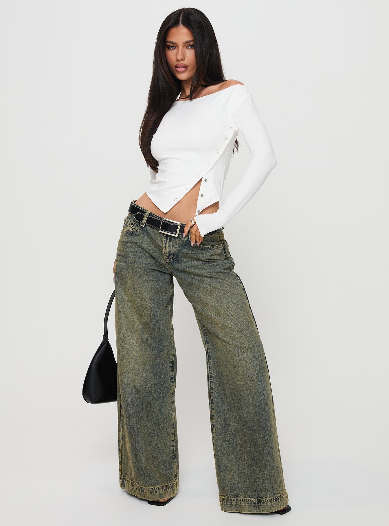 Karre Off The Shoulder Long Sleeve Top White、mySite、solidvoid