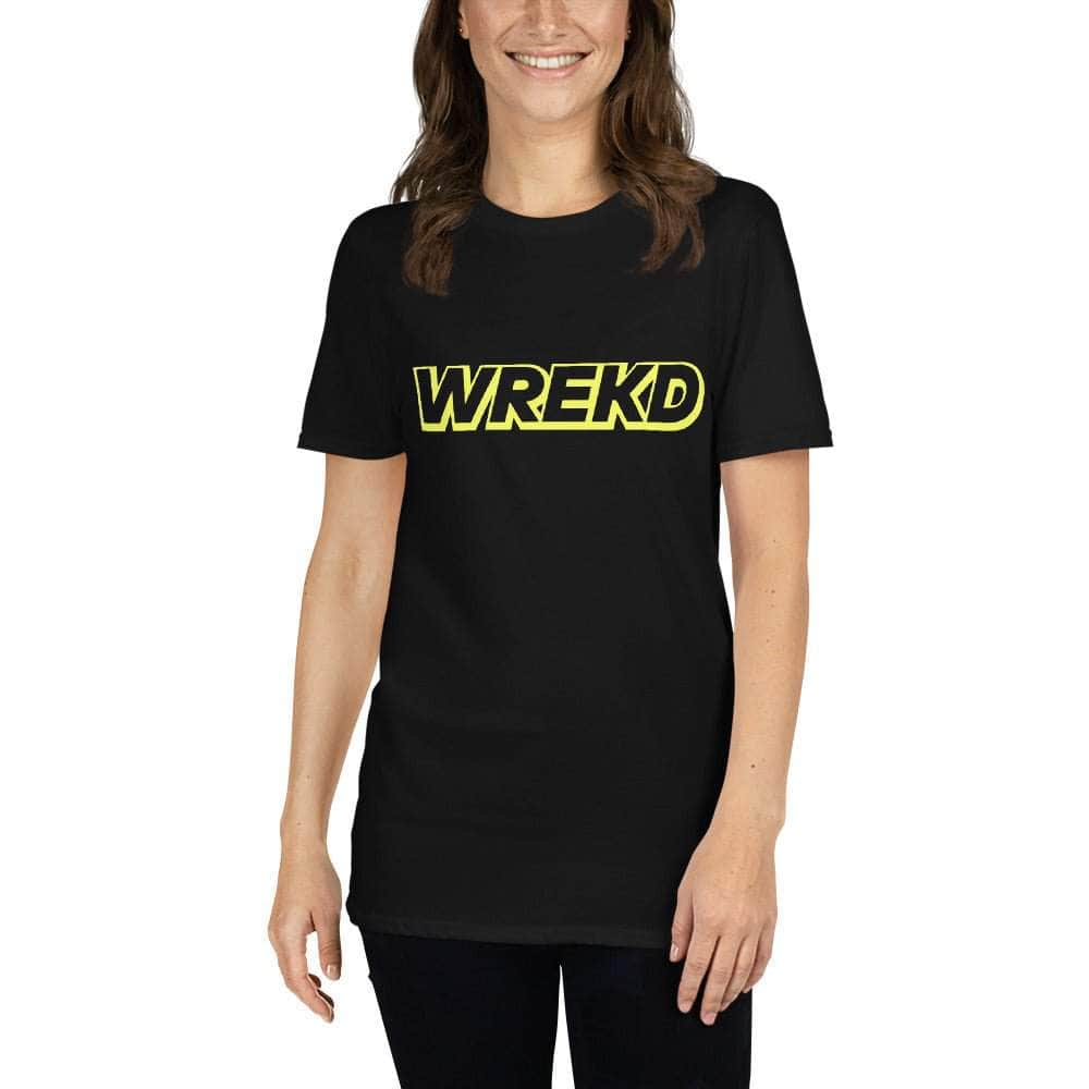  WREKD Yellow on Black Short-Sleeve Unisex Logo Tee、mySite、merchandisen