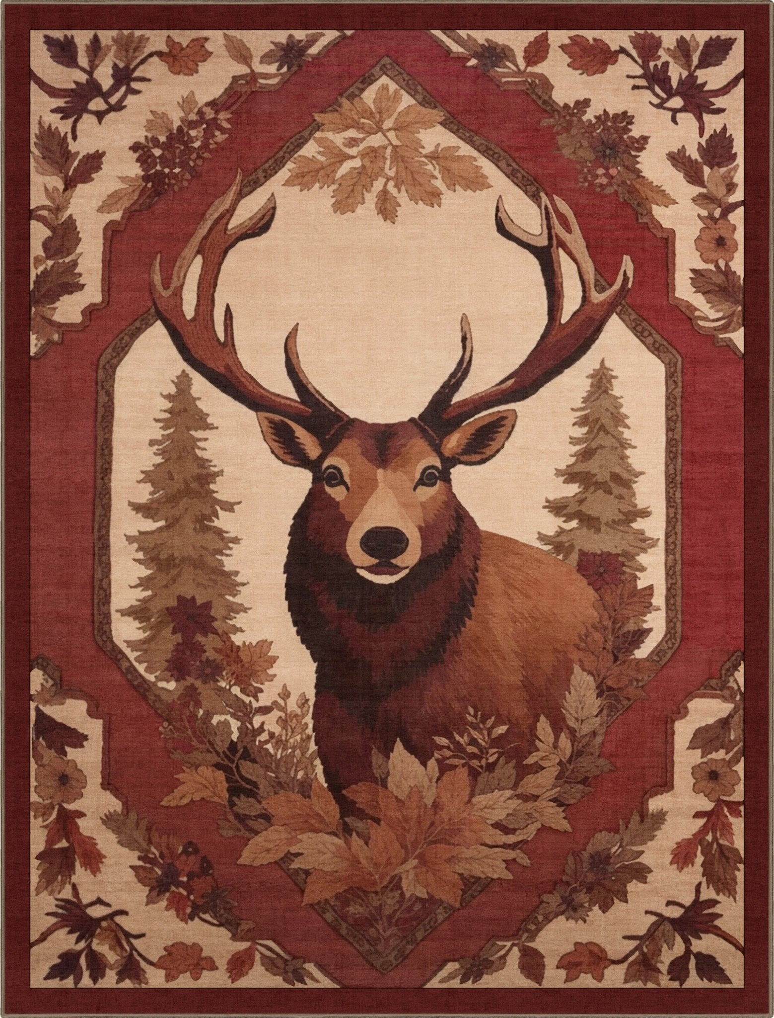 Apollo Trophy Buck Rug - Red Beige Rustic Design、mySite、gigharbornorthrealestate