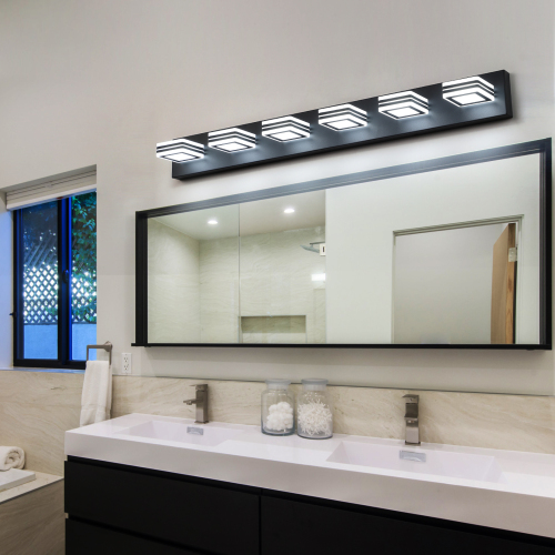 34" Modern 5-Light LED Vanity Light - Sleek Bathroom Wall Fixture, Iron & Acrylic, Dimmable & Energy-Efficient, Ideal for Mirror Lighting、、eastwooduniform