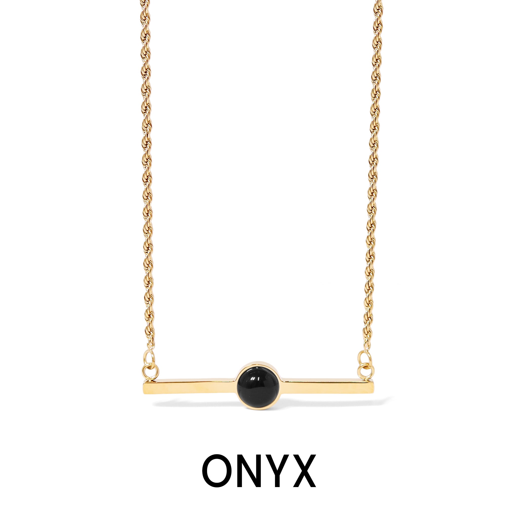 18K Gold PVD Stainless Steel Semi Precious Natural Stone Bar Necklace / CHN9965、mySite、dreamappss