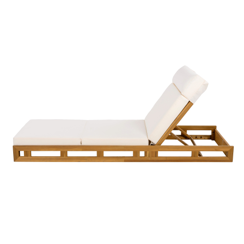 LOUNGE CHAISE SET, ACACIA WOOD WITH WATER-RESISTANT LOUNGE CUSHIONS (CREAM & 4 INCH THICK) - MATCHING DARK GREY VERSION AVAILABLE、、eastwooduniform