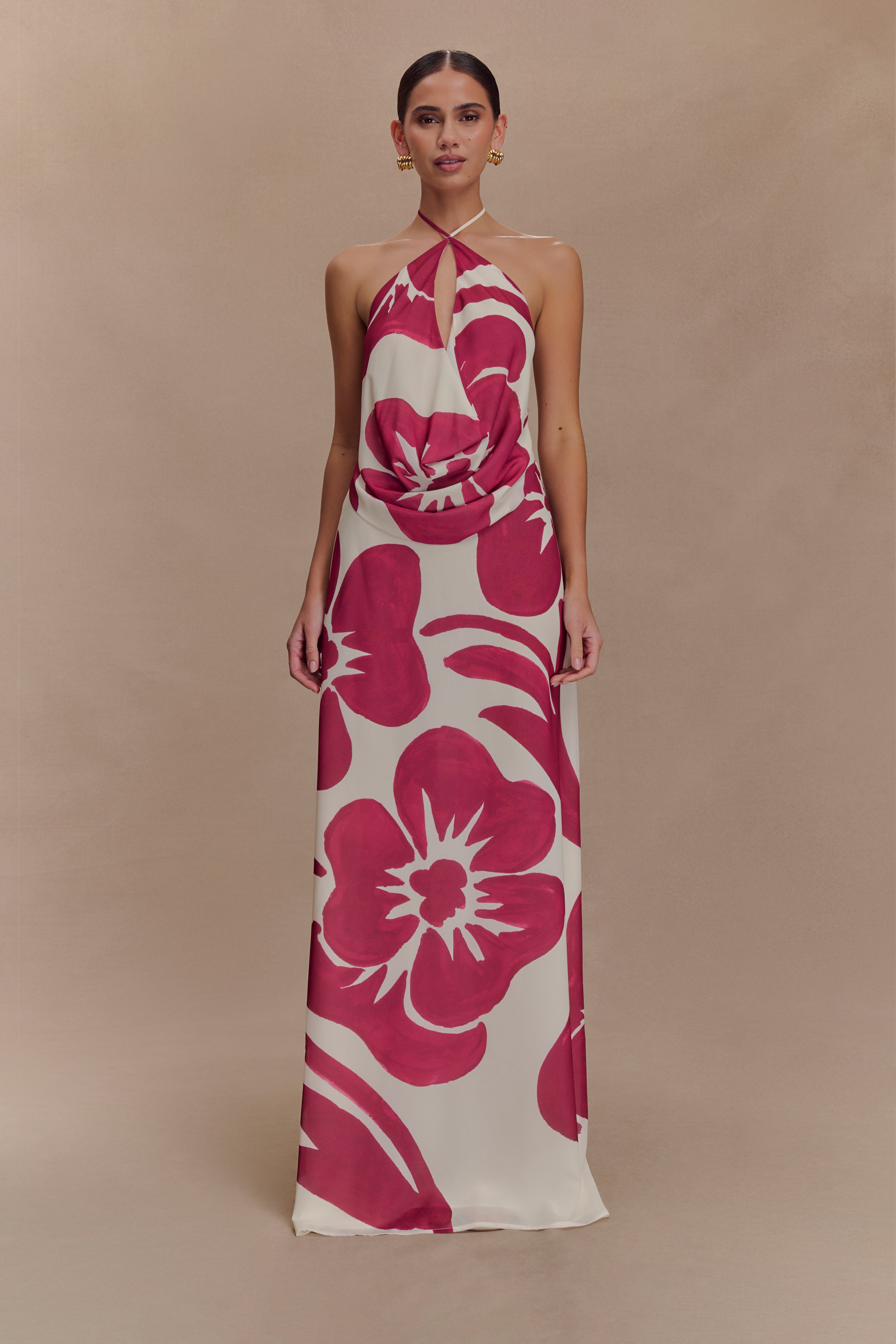 Katalina Chiffon Maxi Skirt - Red Deco Fleur Print、mySite、solidvoid