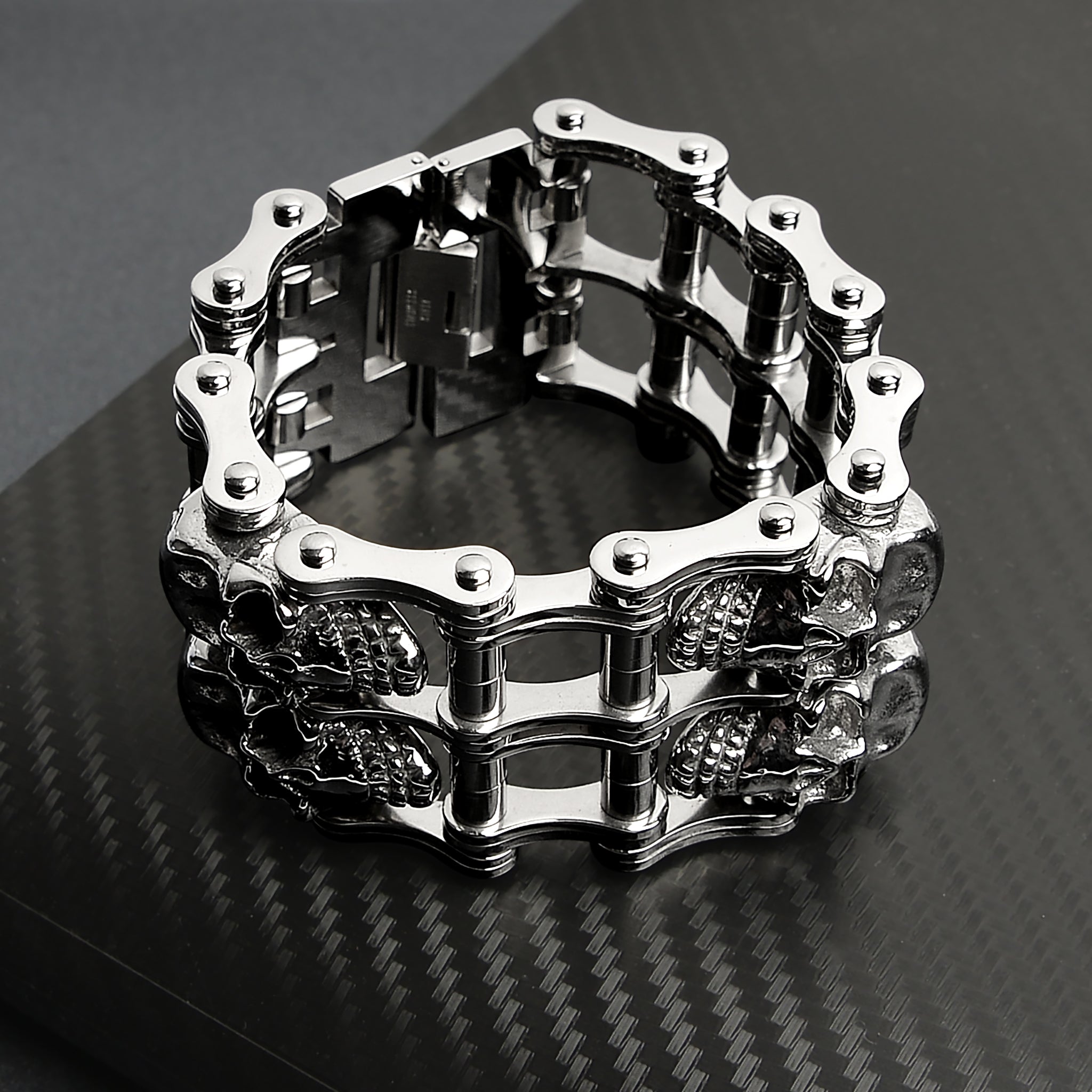 Stainless Steel Double Skull Bike Chain Bracelet / WCB1002、mySite、dreamappss