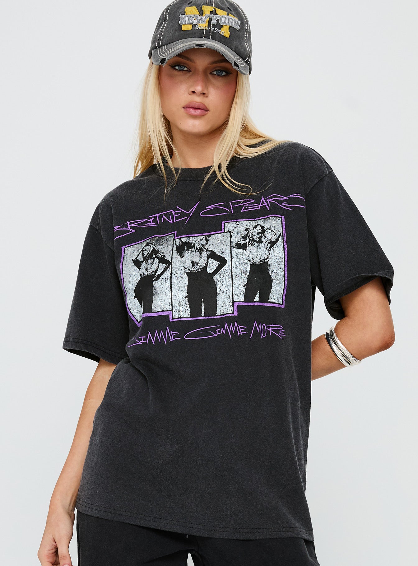 Britney Spears Gimme More Oversized Graphic Top Washed Black、mySite、solidvoid