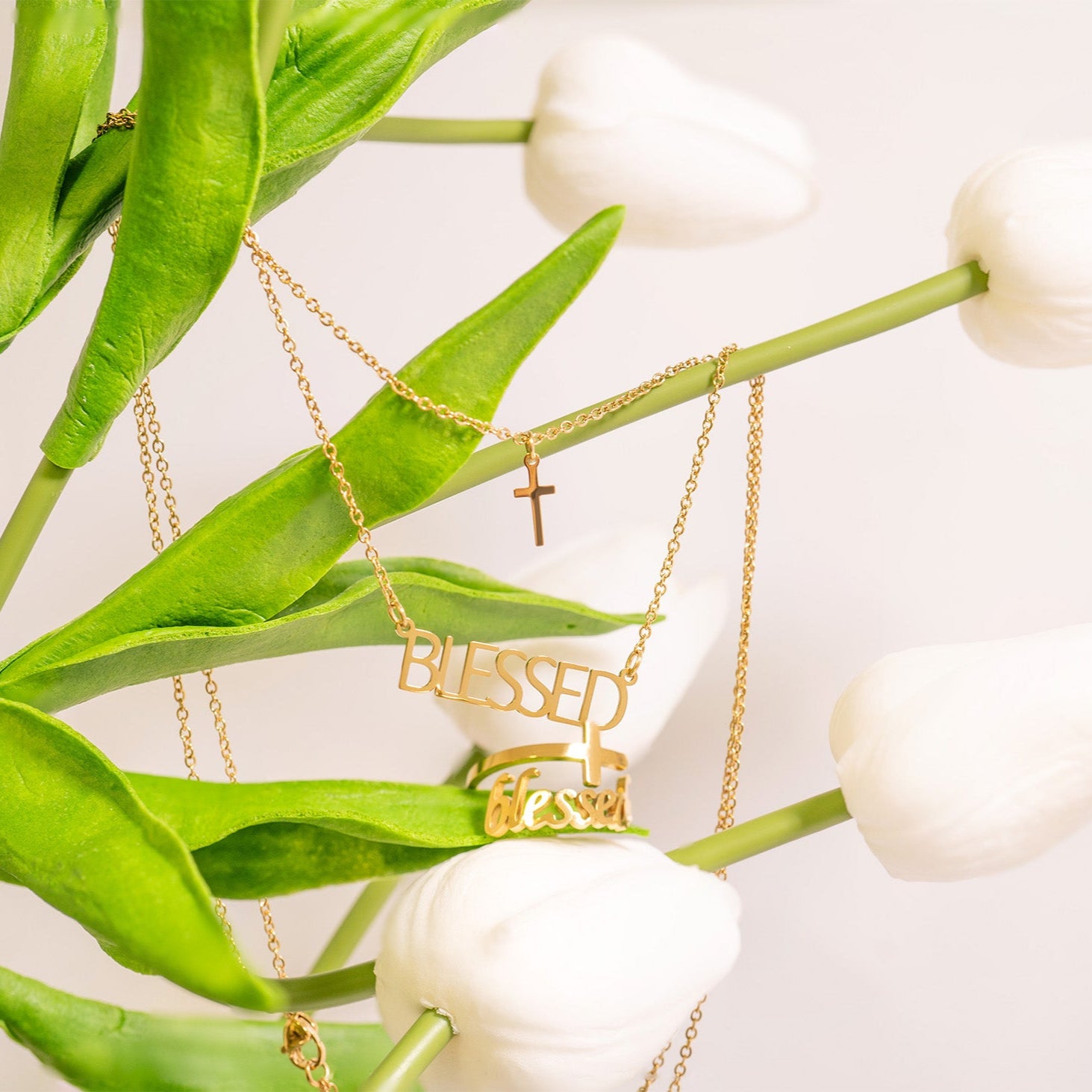 18K Gold PVD Stainless Steel Blessed Layered Cross Charm Necklace / SBB0323、mySite、dreamappss