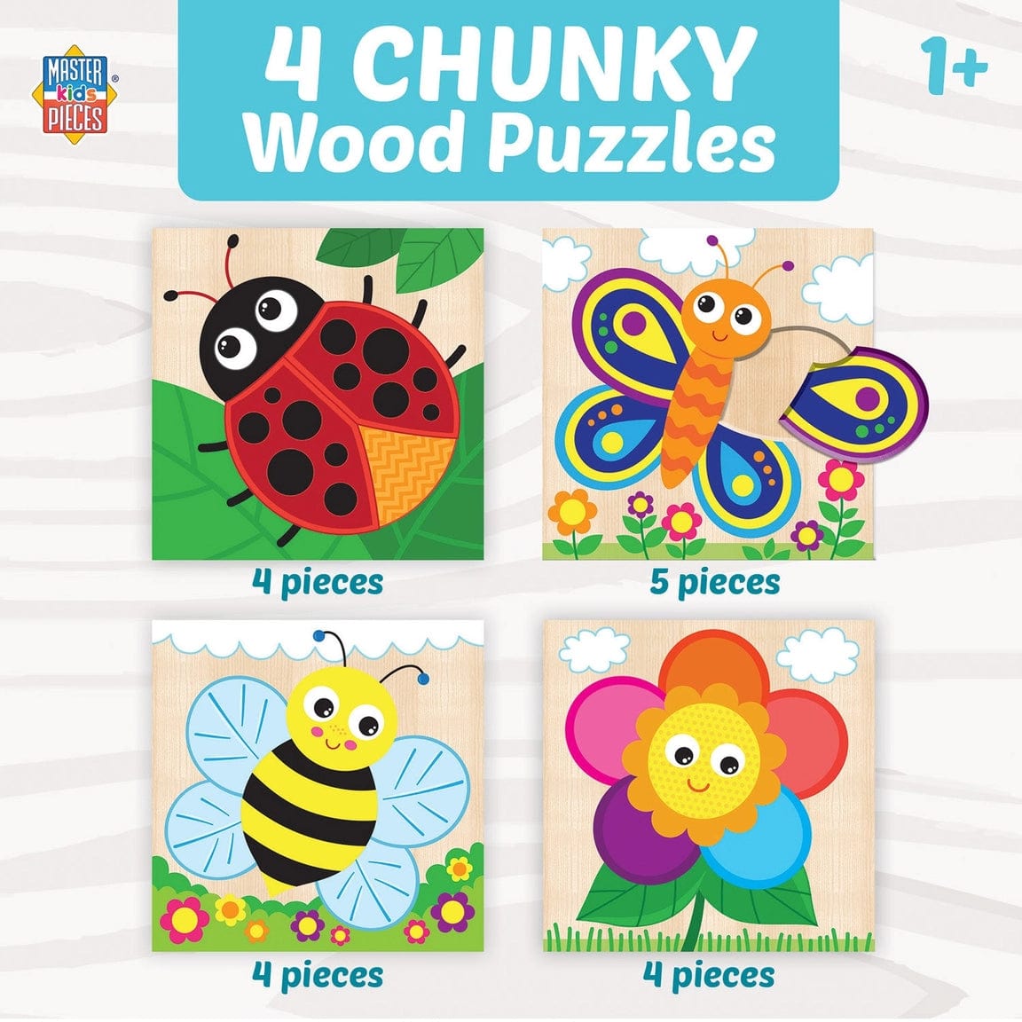 Chunky Wood Puzzles - Kids 4 Pack-Farm, Dinosaur & Garden Bugs、mySite、g9winljtr