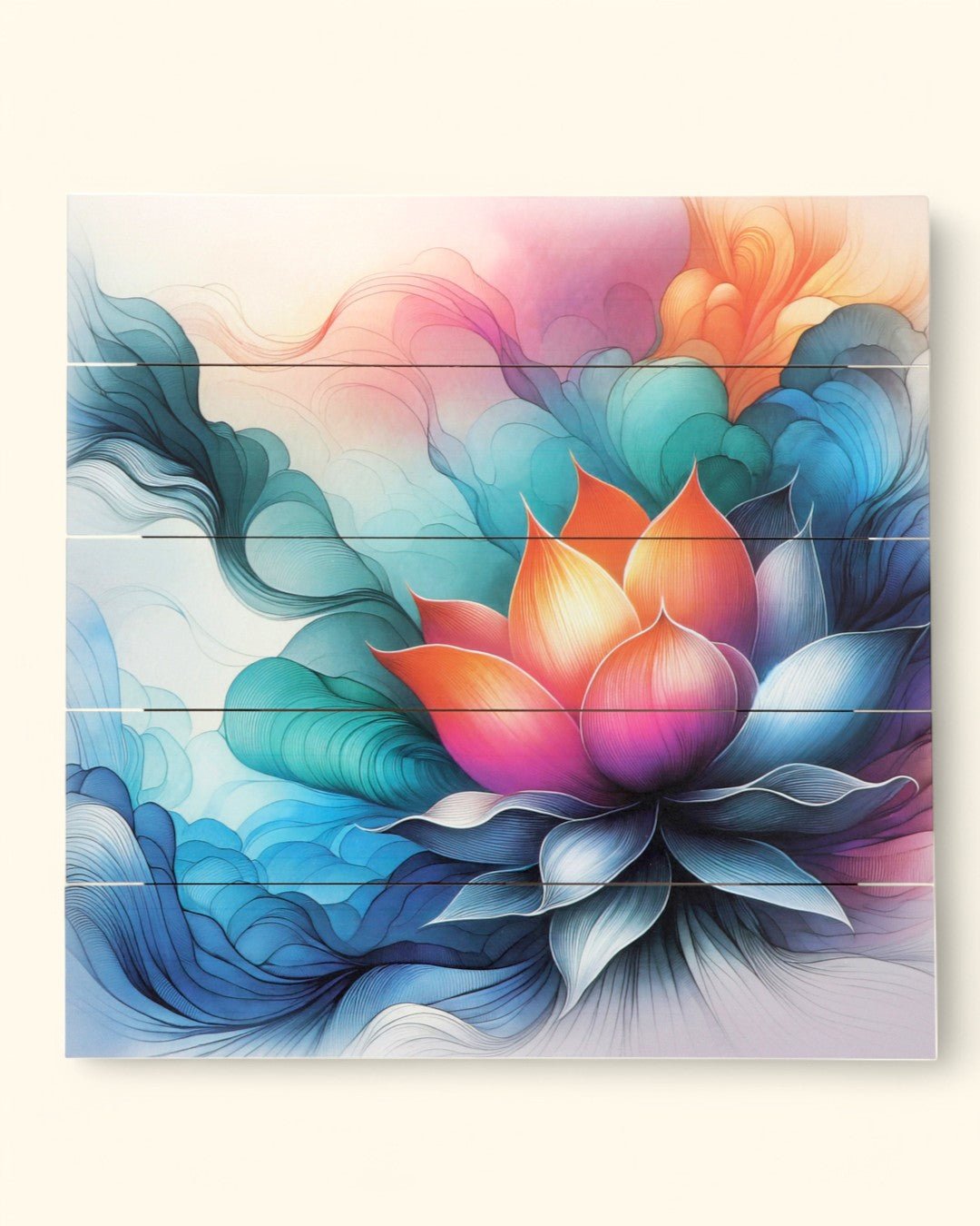 Vibrant Lotus Abstract Wooden Panel Wall Art、mySite、topwebapps