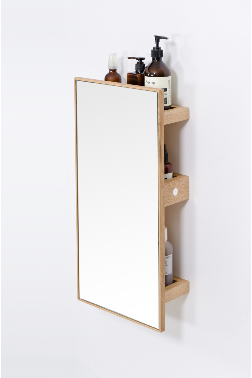 Oak Vanity Mirror with Storage Trays | Wireworks Slimline、mySite、neckold