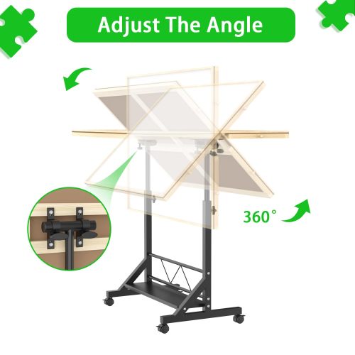 Wooden 1500 Piece Puzzle Table with Drawer, 35"*27.17" Adjustable Puzzle Table, 360° Tilting Puzzle Table with Legs and Wheels, Adjustable Height and Angle, with Protective Cover ( BACK TO SCHOOL )、、casual