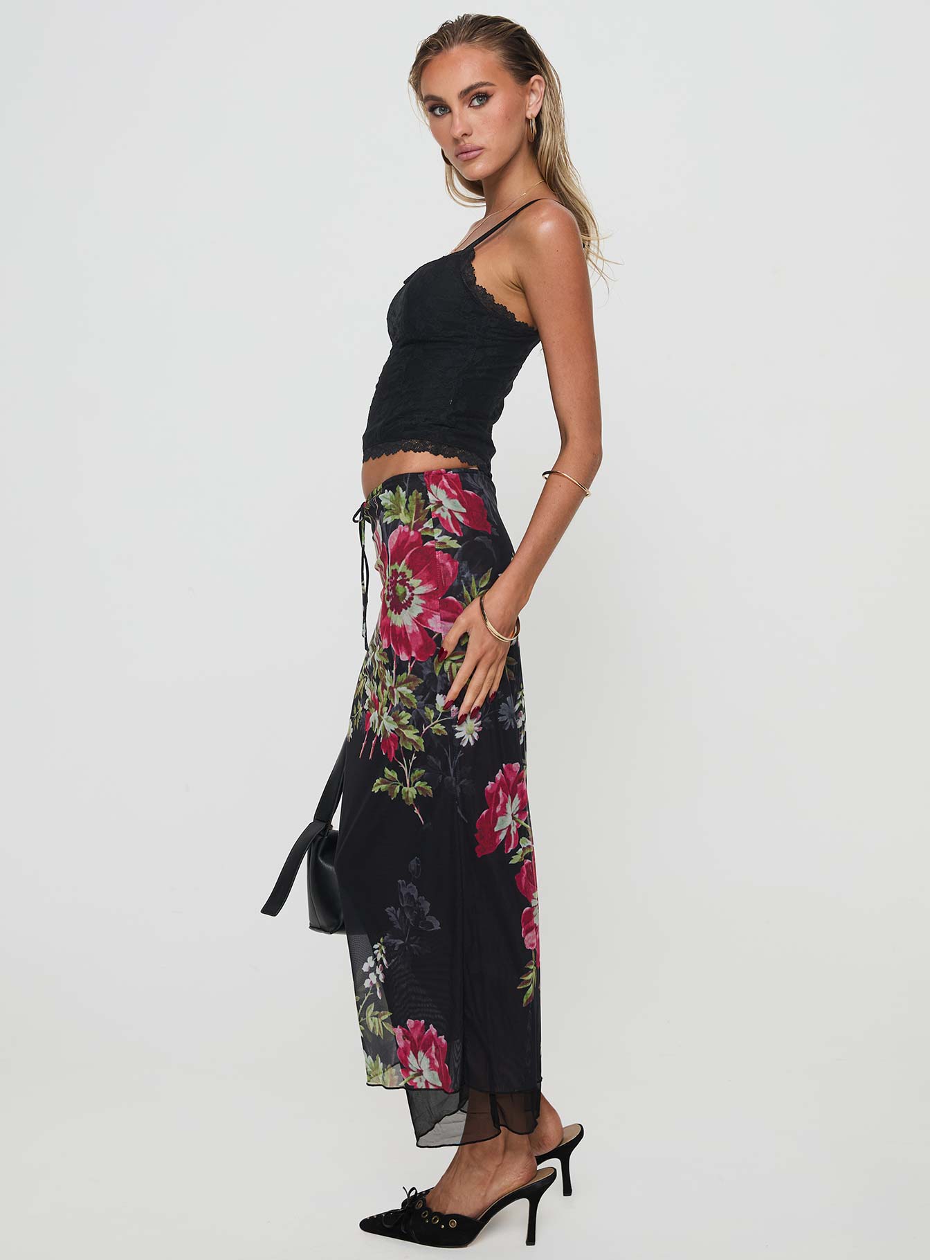 Paganio Maxi Skirt Black Floral、mySite、solidvoid