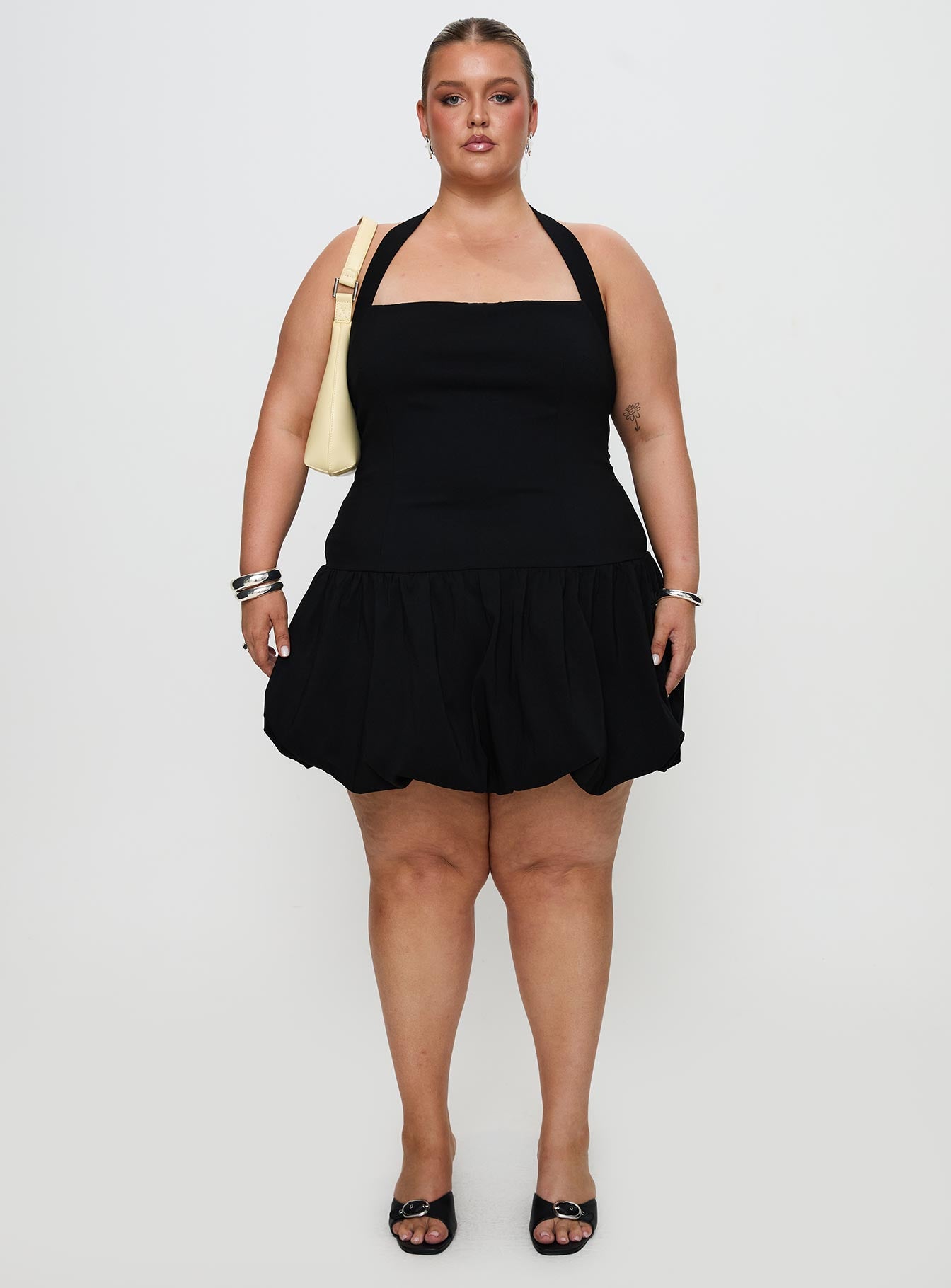Gigli Bubble Hem Mini Dress Black Curve、mySite、solidvoid