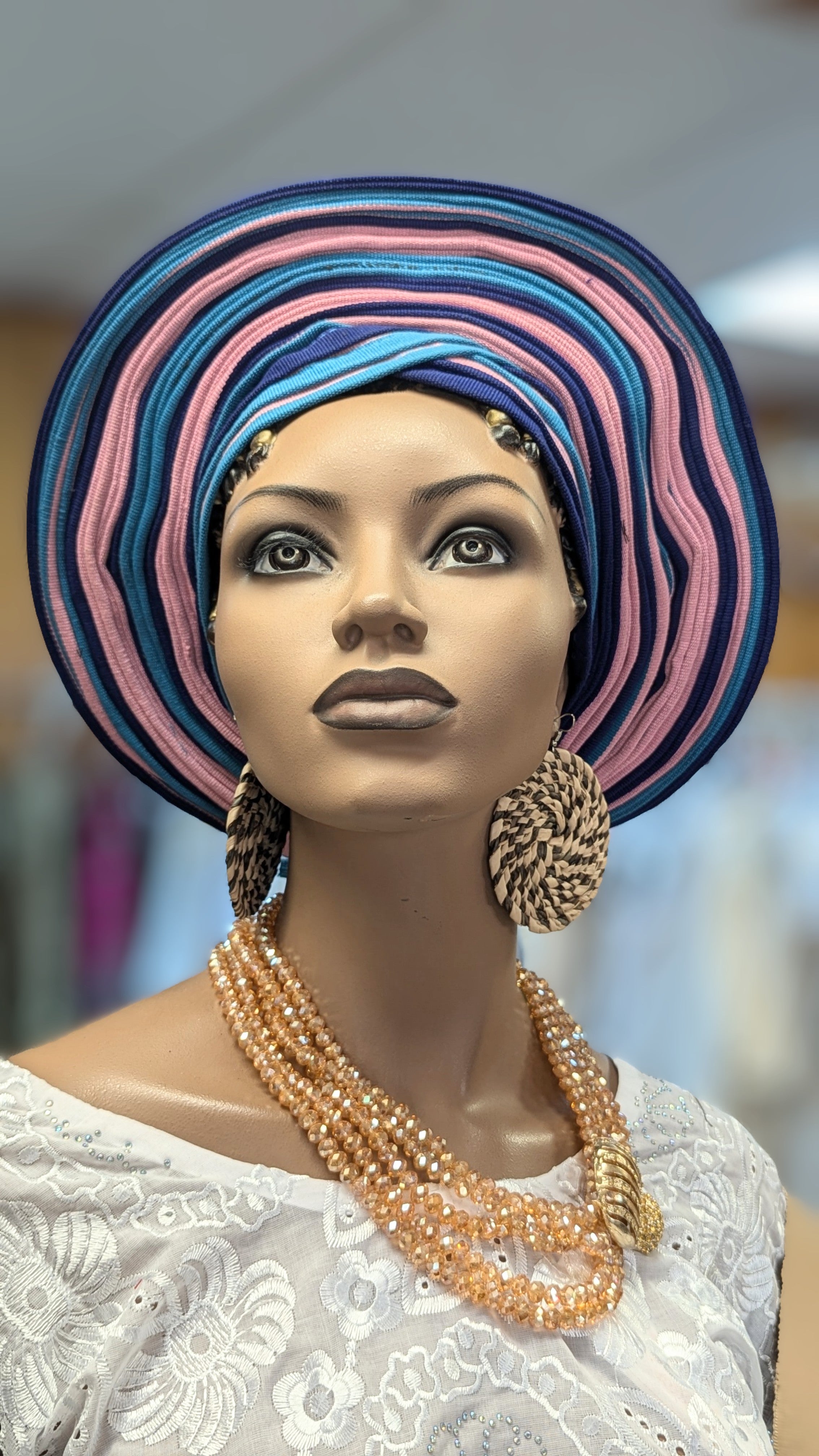 Dupsie's Sapphire Elegance Aso Oke Ready Gele Autogele Pre-tied Head Wrap Hat DPAGTBRBP2、mySite、solidvoid