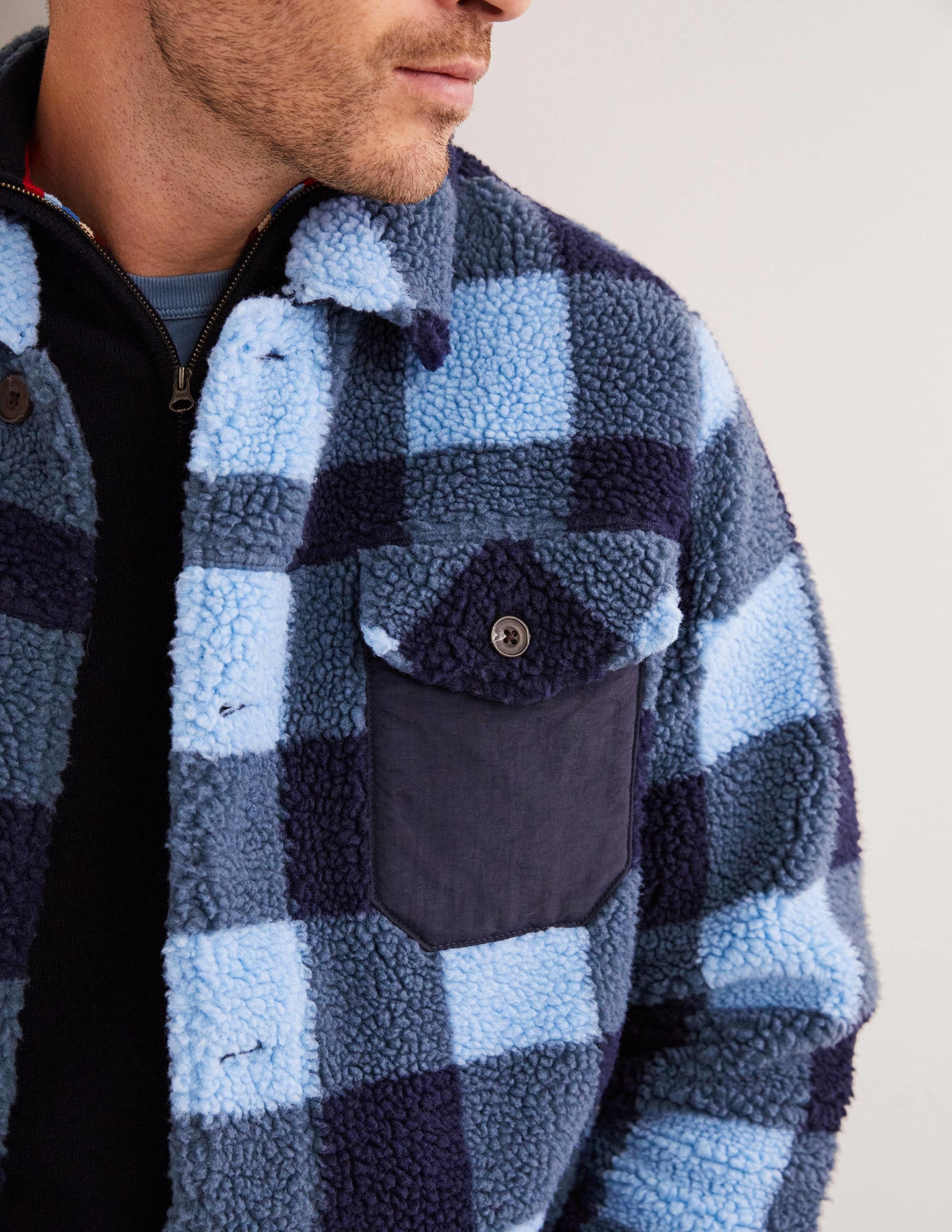  Sherpa Button up Shacket-Blue Check、mySite、ashleygrahame