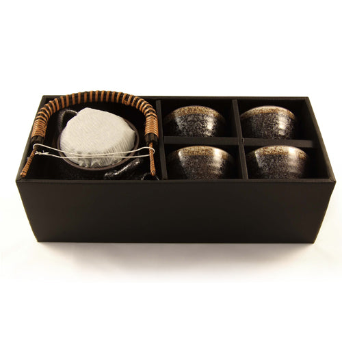 Japanese Stoneware Tea Set With Rustic Handle - Speckle Glaze、mySite、topwebapps