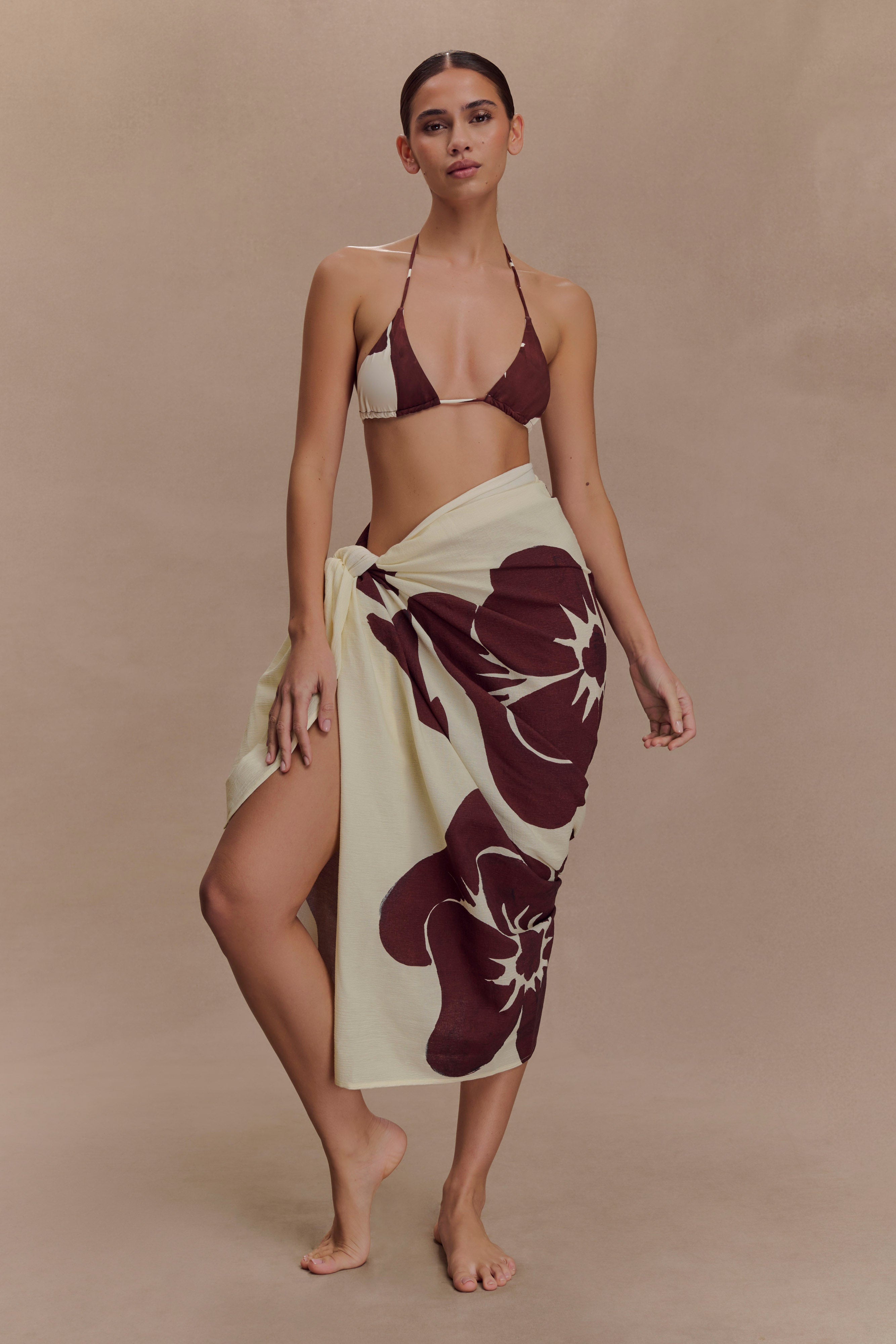 Evie Cotton Sarong - Chocolate Deco Fleur Print、mySite、solidvoid