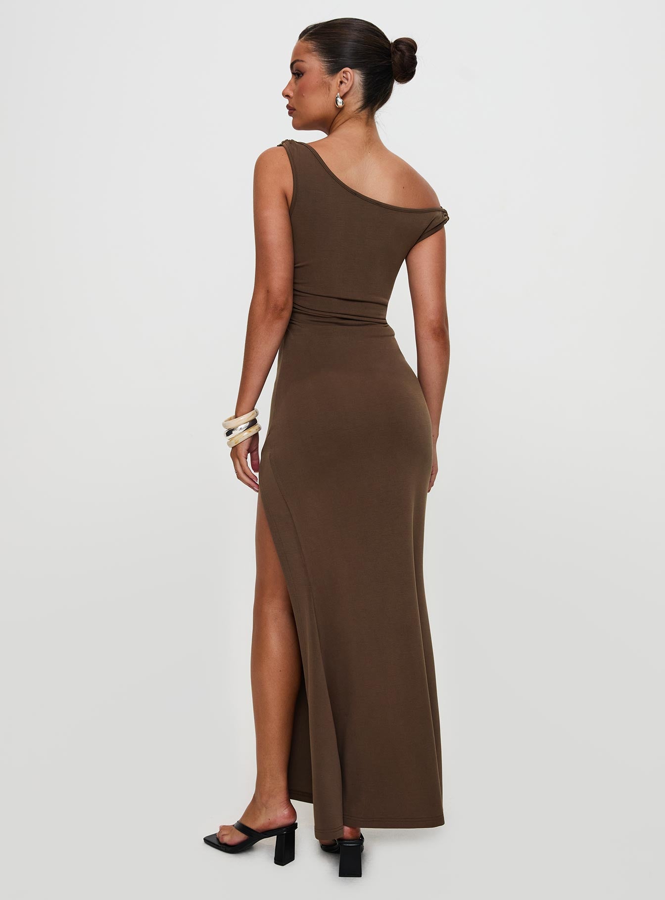 Rios One Shoulder Maxi Dress Brown、mySite、solidvoid