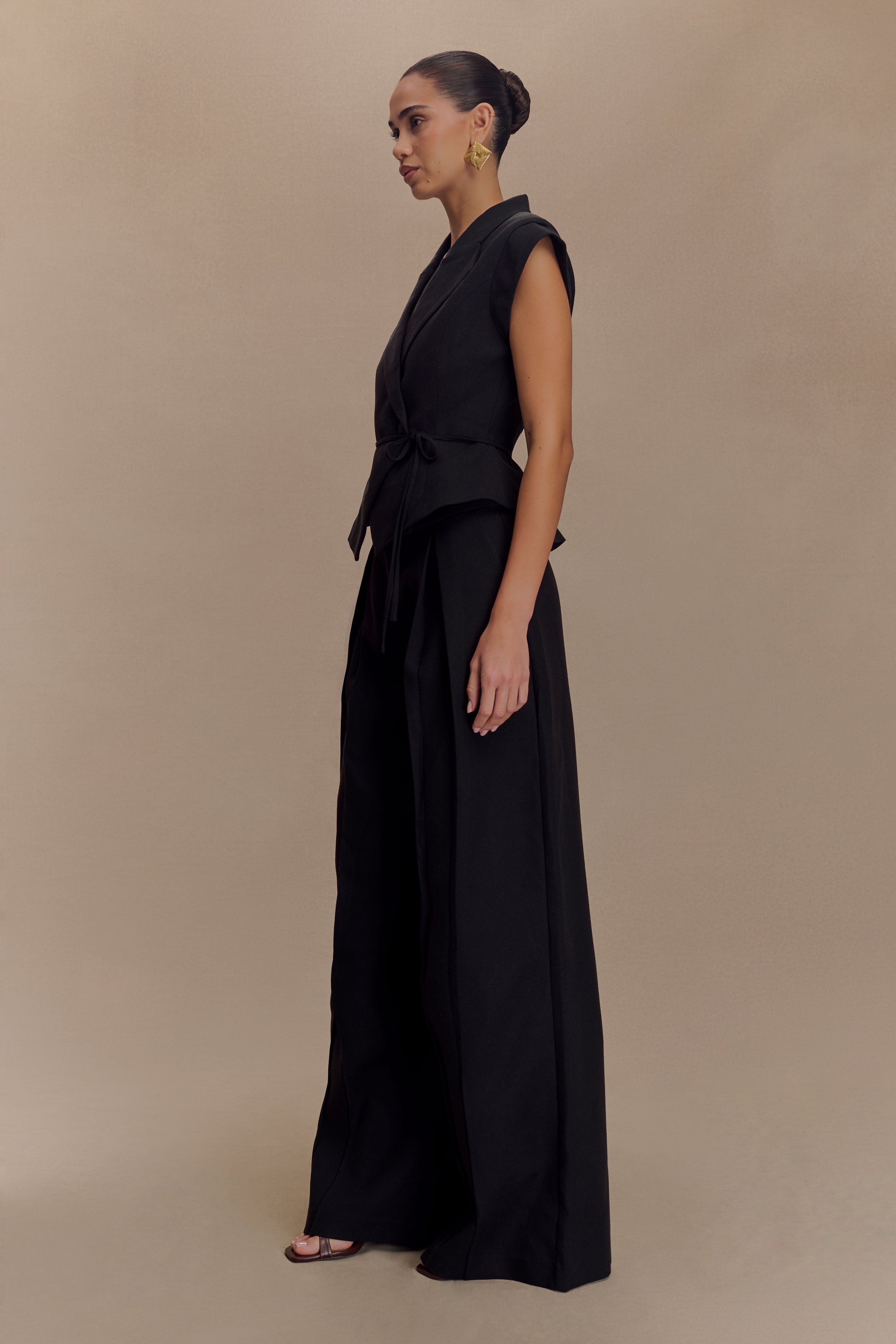 Raya Mid Rise Wide Leg Linen Pant - Black、mySite、solidvoid