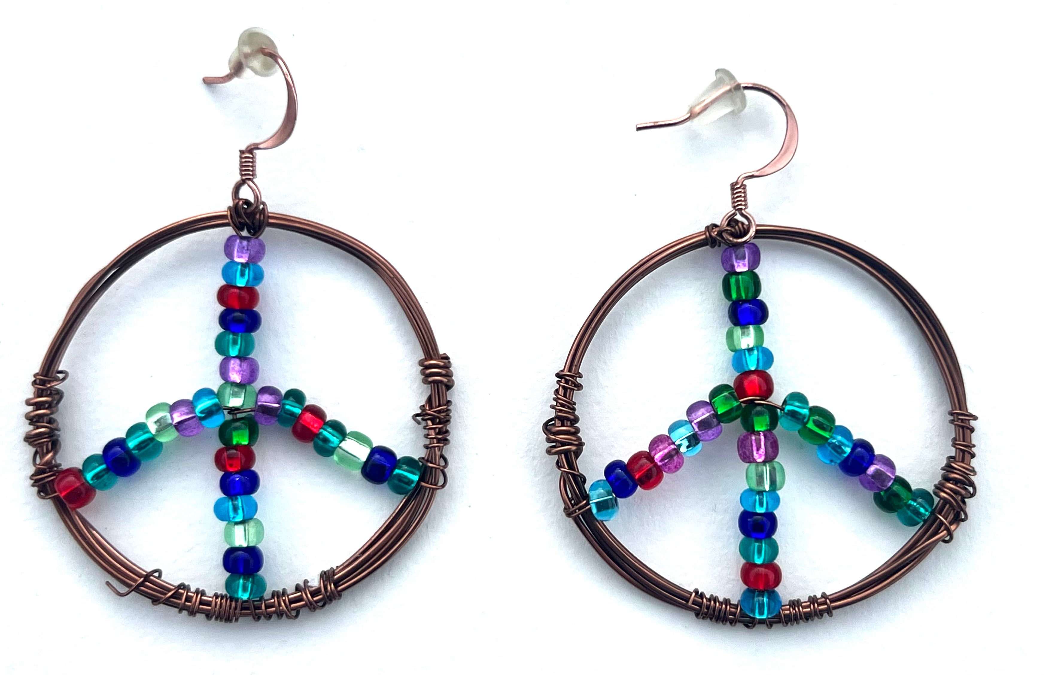 Wire-Wrapped Copper Peace Earrings with Bright Beads、mySite、topwebapps
