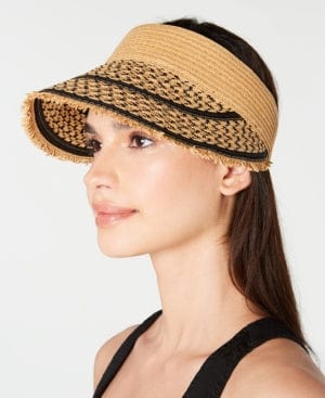 Womens Solid Straw Visor By INC、mySite、g9winljtr