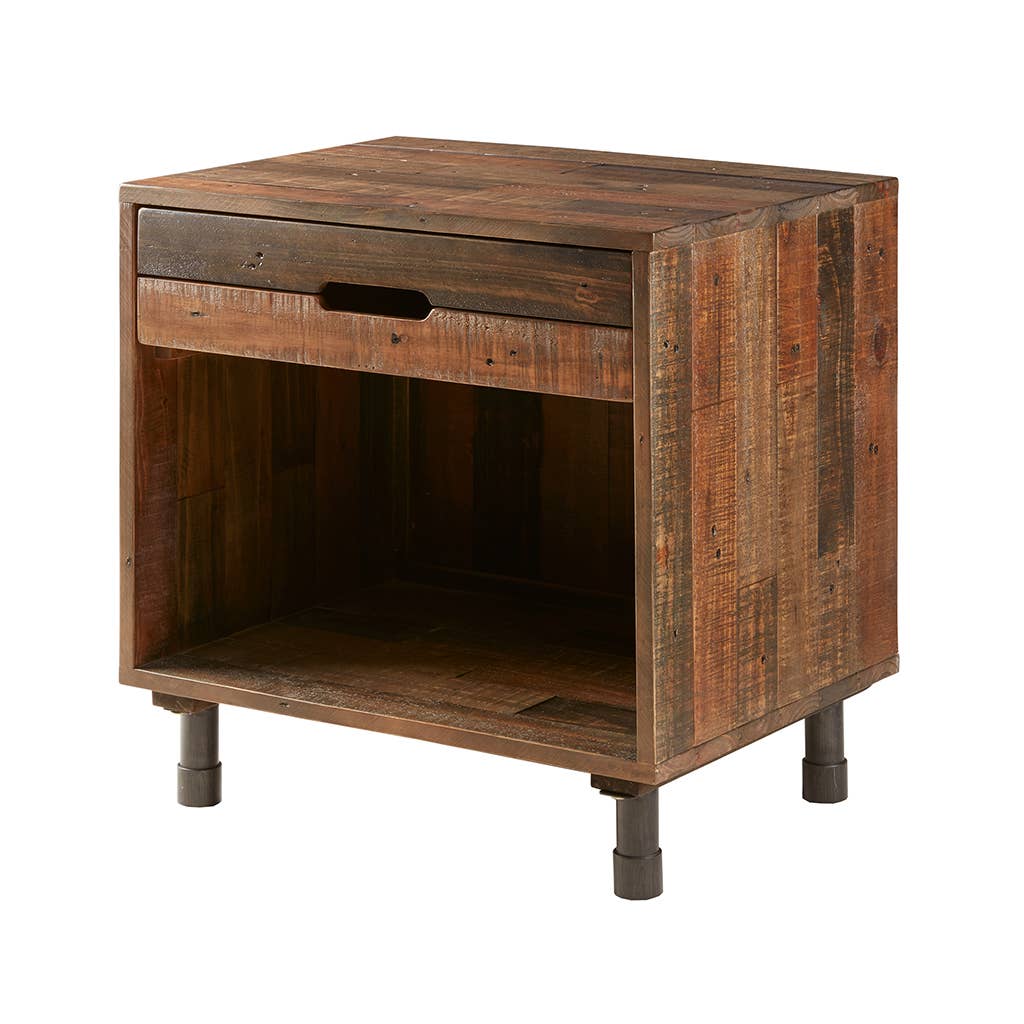 Industrial Rustic Wood Nighstand with Drawer and Storage Solid Wood、mySite、g9winljtr
