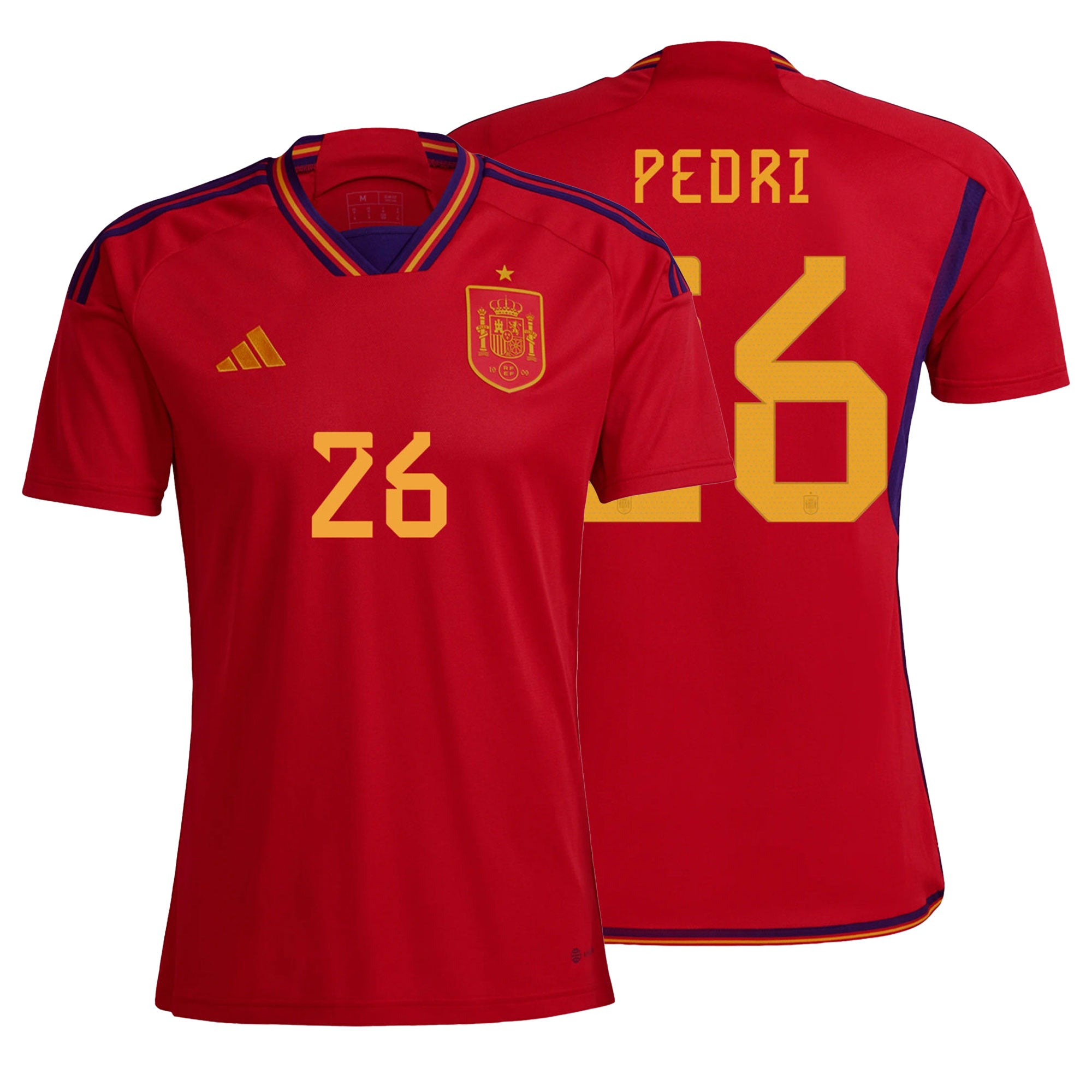 adidas Men's Spain 2022/23 Home Jersey w/ Pedri #26 Printing、mySite、noshort