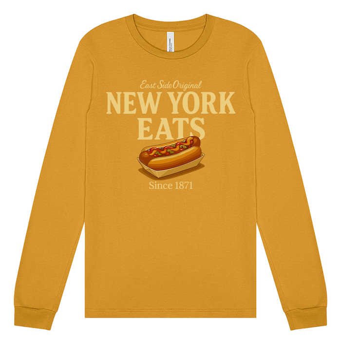 NY Eats: East Coast Original Glizzy Graphic Long Sleeve - Mustard Gold、mySite、vikingsvslions