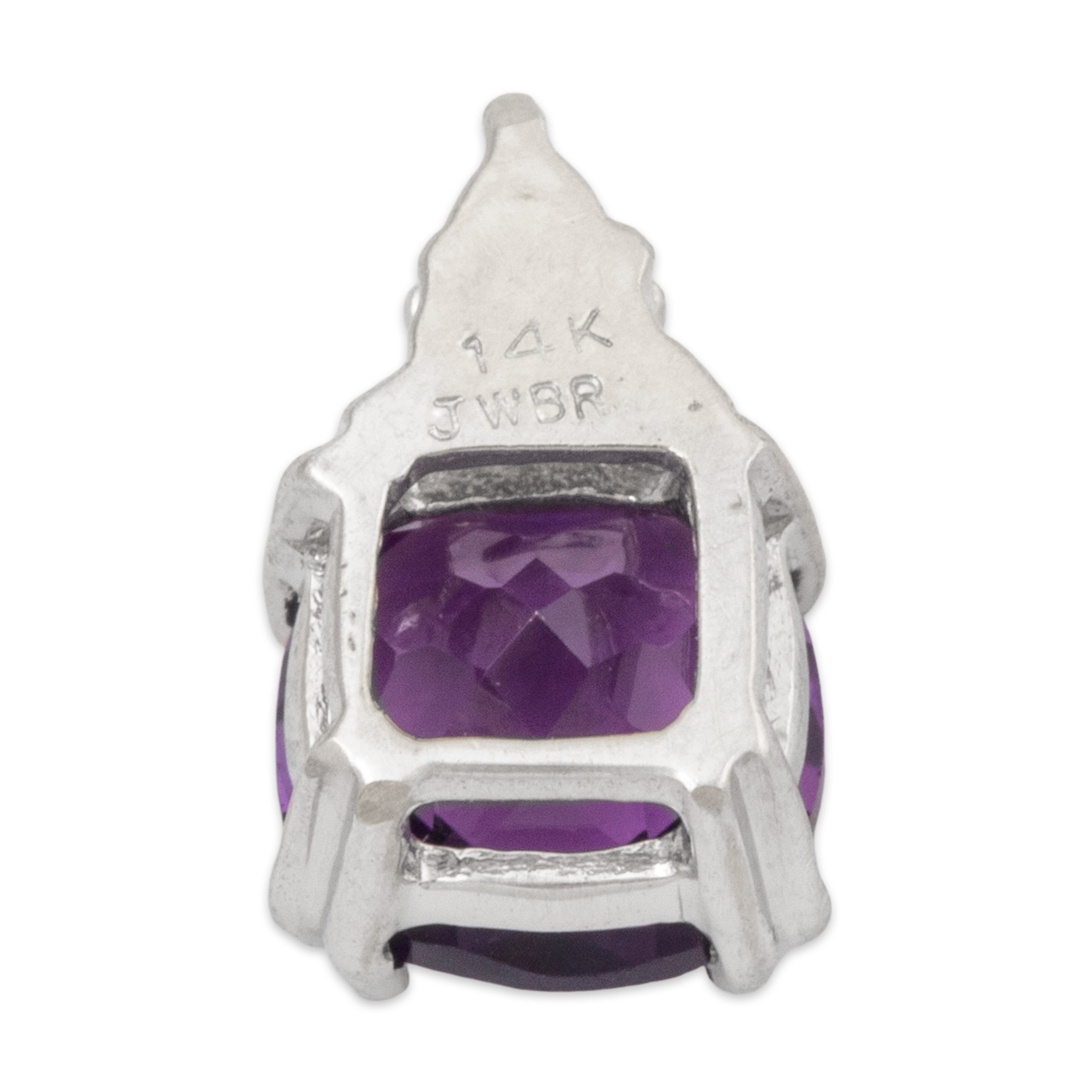 Vintage Small 14k White Gold Checkerboard Cushion Cut Amethyst Diamond Pendant、mySite、hinf8tx79