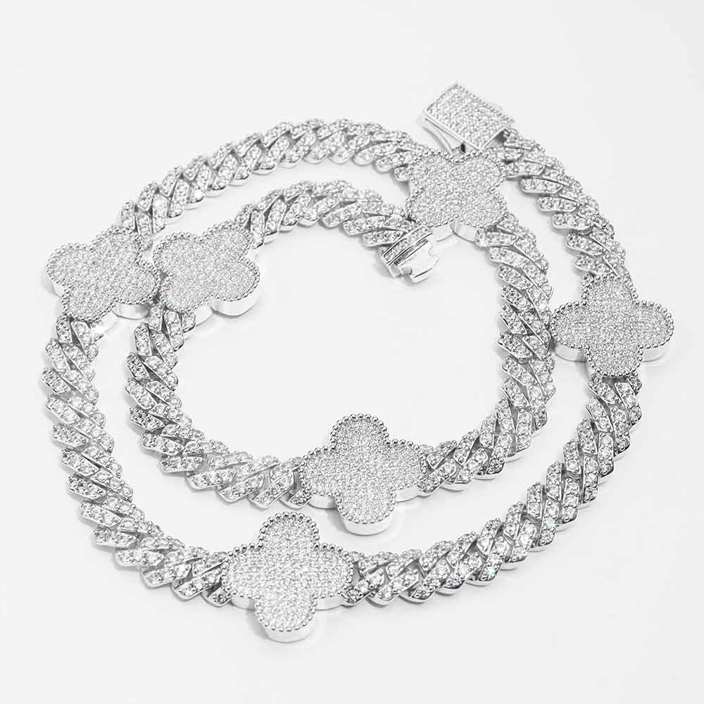 8MM Four Leaf Moissanite Cuban Link Chain 14K Gold、mySite、hinf8tx79