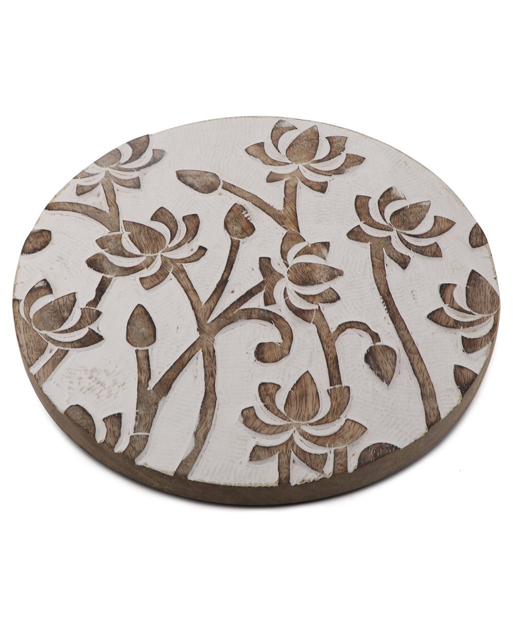Fairtrade Hand Carved Lotus Wood Round Trivet、mySite、topwebapps