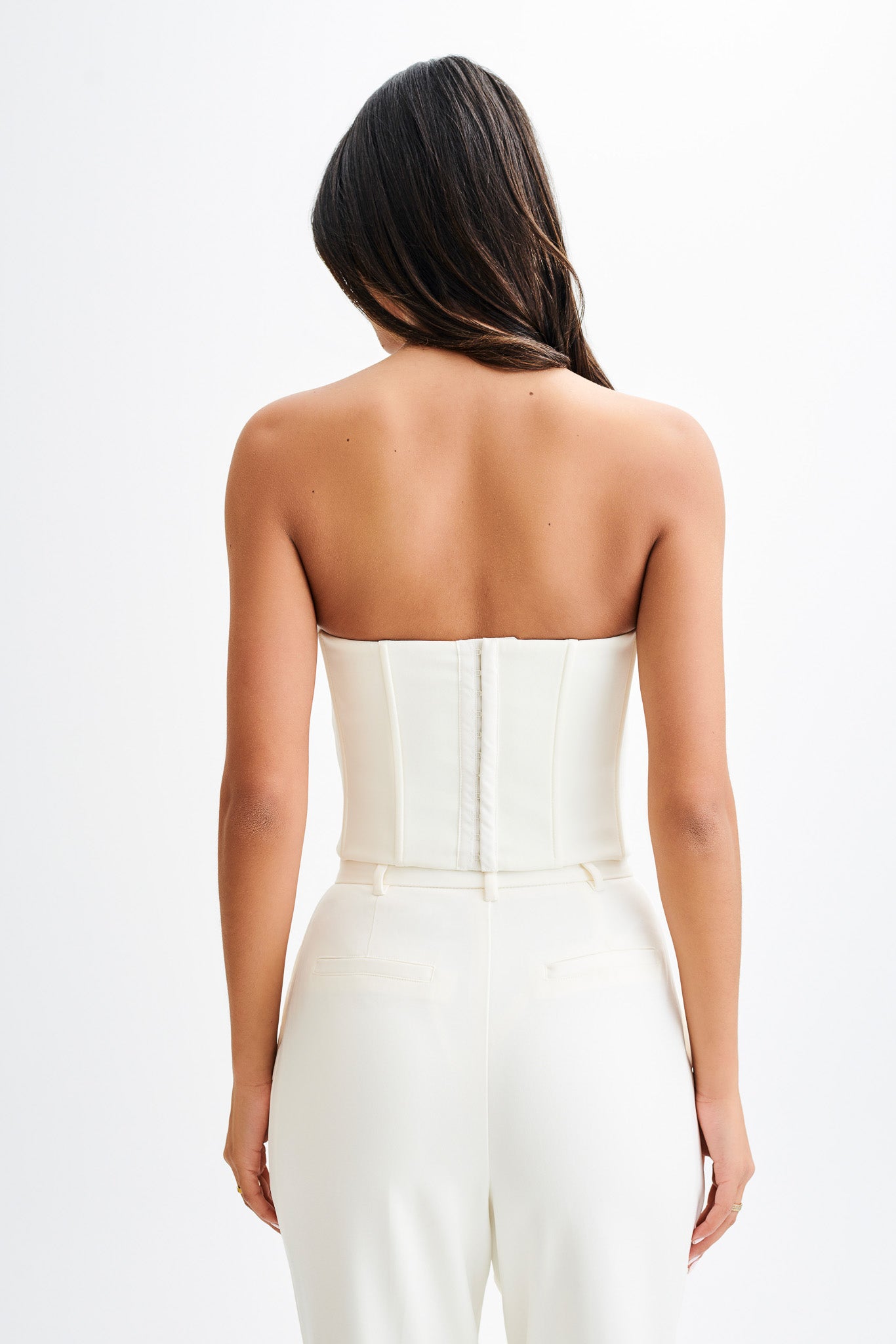 Oceane Contrast Suiting Strapless Corset - White、mySite、solidvoid