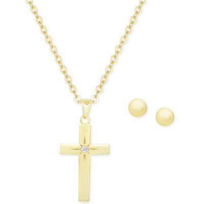 Cross Girl's Sterling Silver Earring & Necklace Set、mySite、g9winljtr