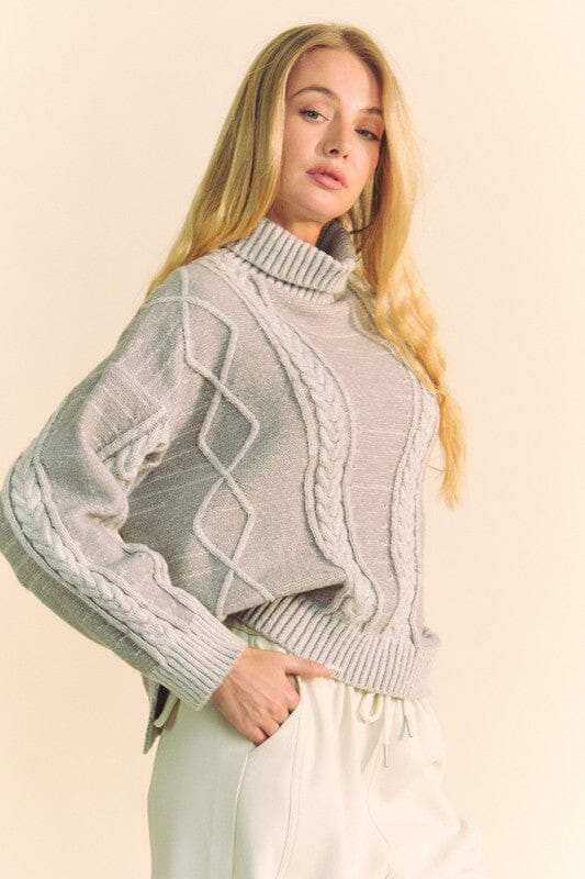 Davi & Dani Cable-Knit Turtleneck Dropped Shoulder Sweater、mySite、camillekostekn