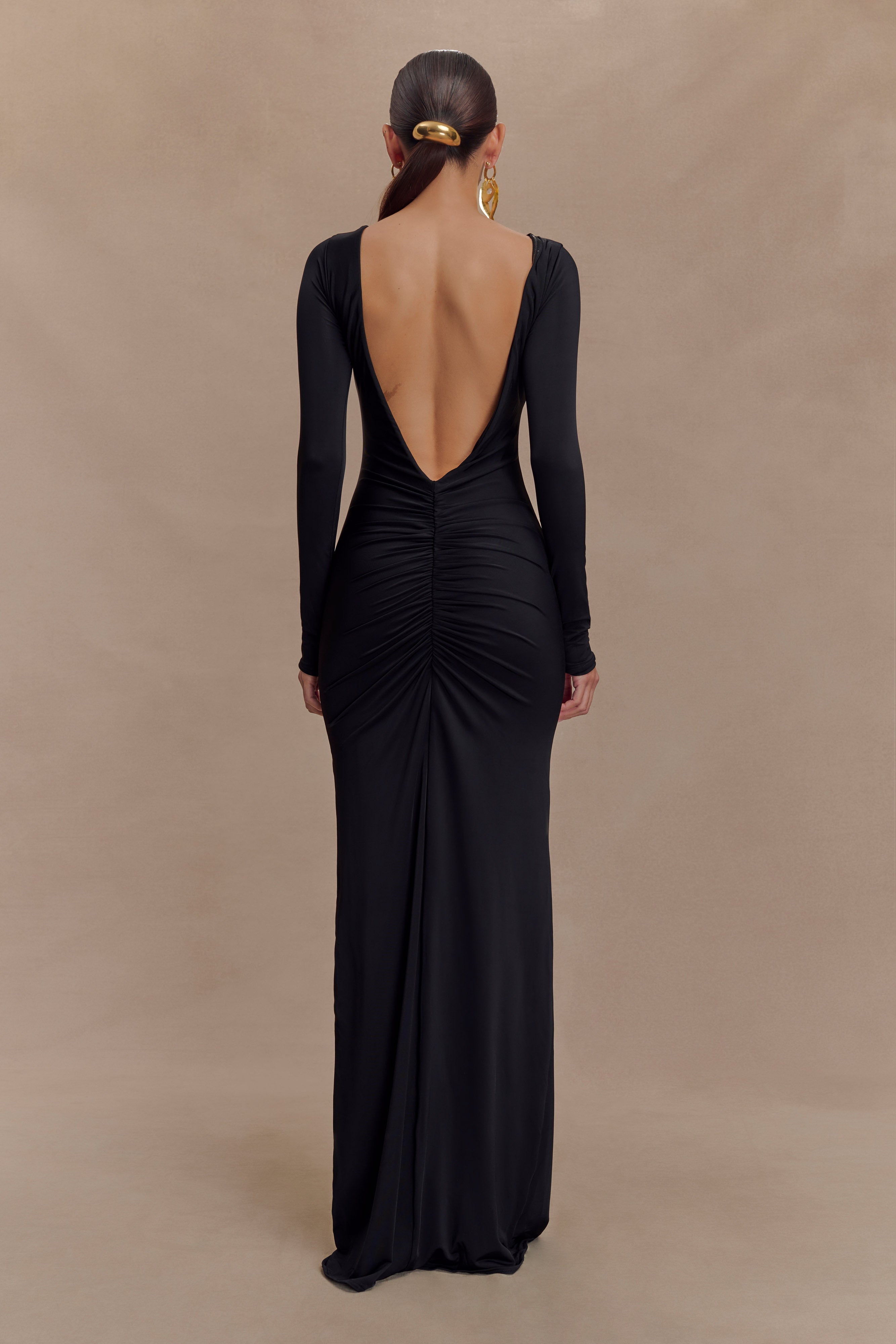 Louisa Long Sleeve Slinky Maxi Dress - Black、mySite、solidvoid