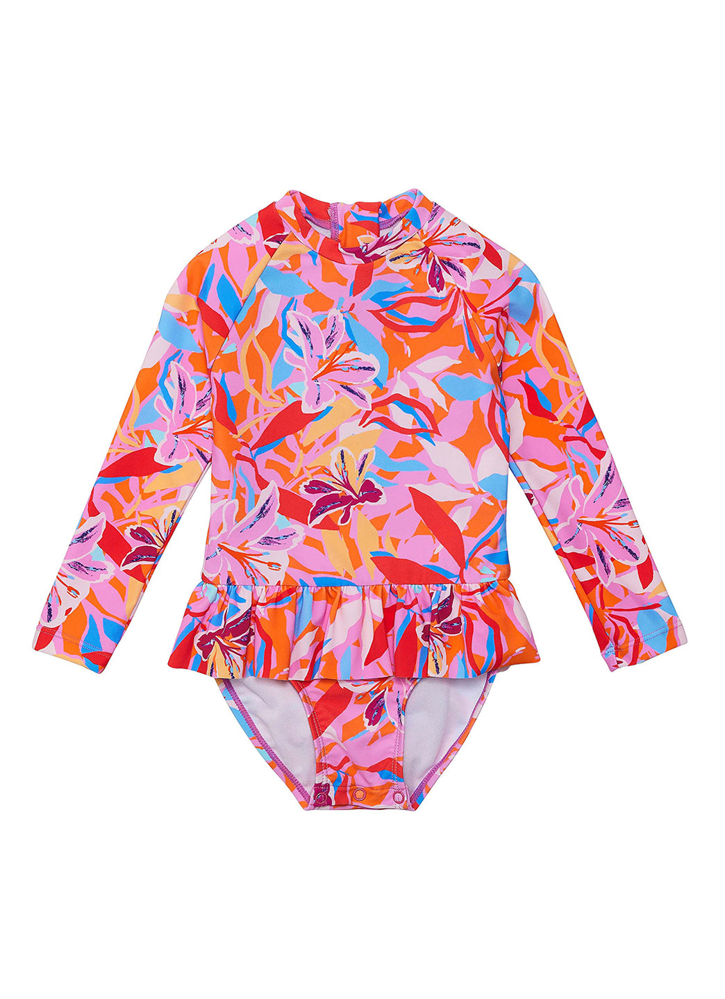Snapper Rock Girls' Blooming Sunset Long Sleeve Skirted One Piece Swimsuit (Baby, Toddler, Little Kid)、mySite、noshort