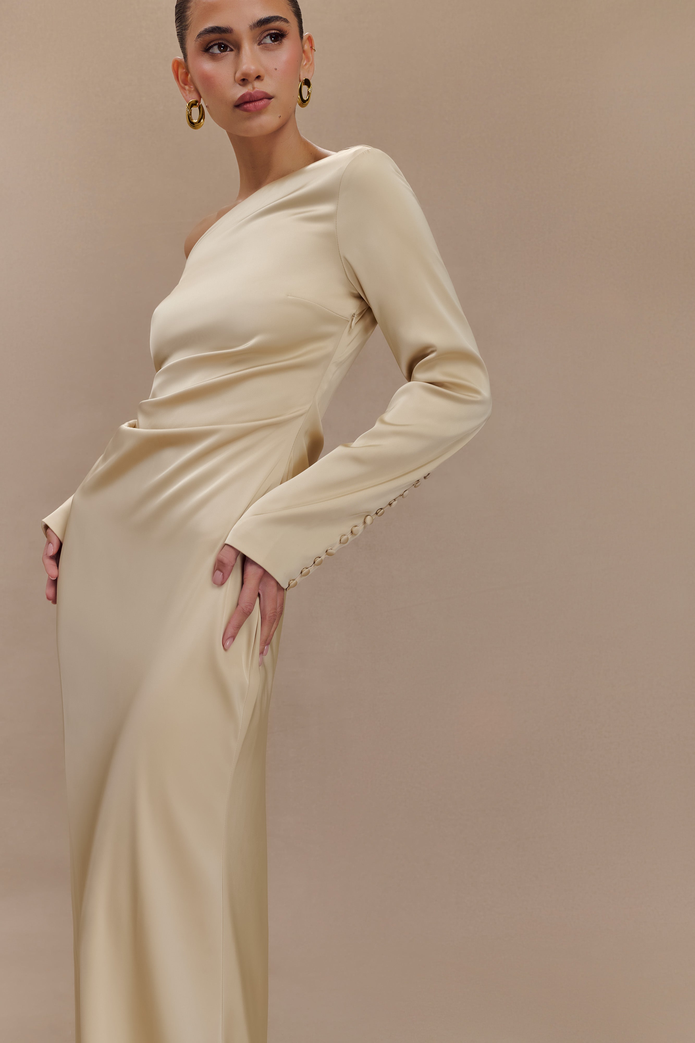 Avery Long Sleeve Maxi Dress - Gold、mySite、solidvoid