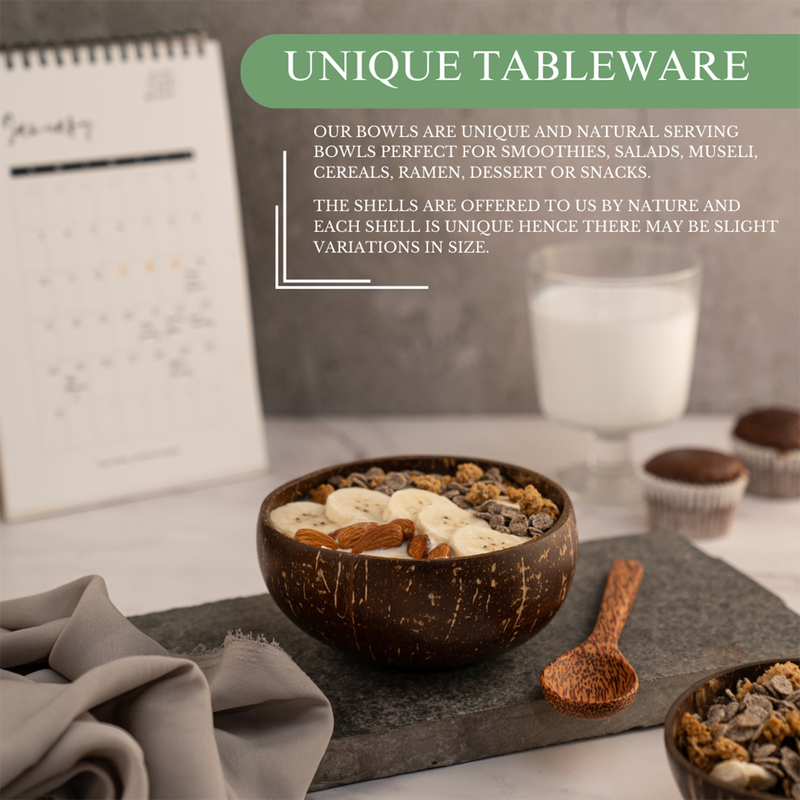 Coconut Bowl & Spoon Set | Brown | Set of 2 | 500 ml、mySite、camillekostekn