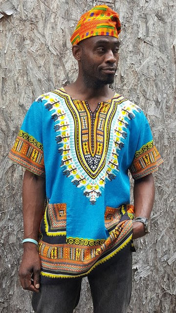 Toned Blue Traditional African Print Dashiki Shirt DP3751M、mySite、solidvoid