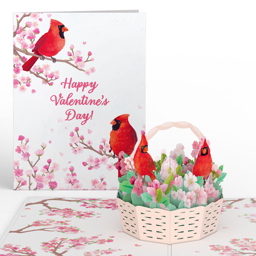 Valentine's Cherry Blossom Basket with Cardinals Pop-Up Card、mySite、solidvoid