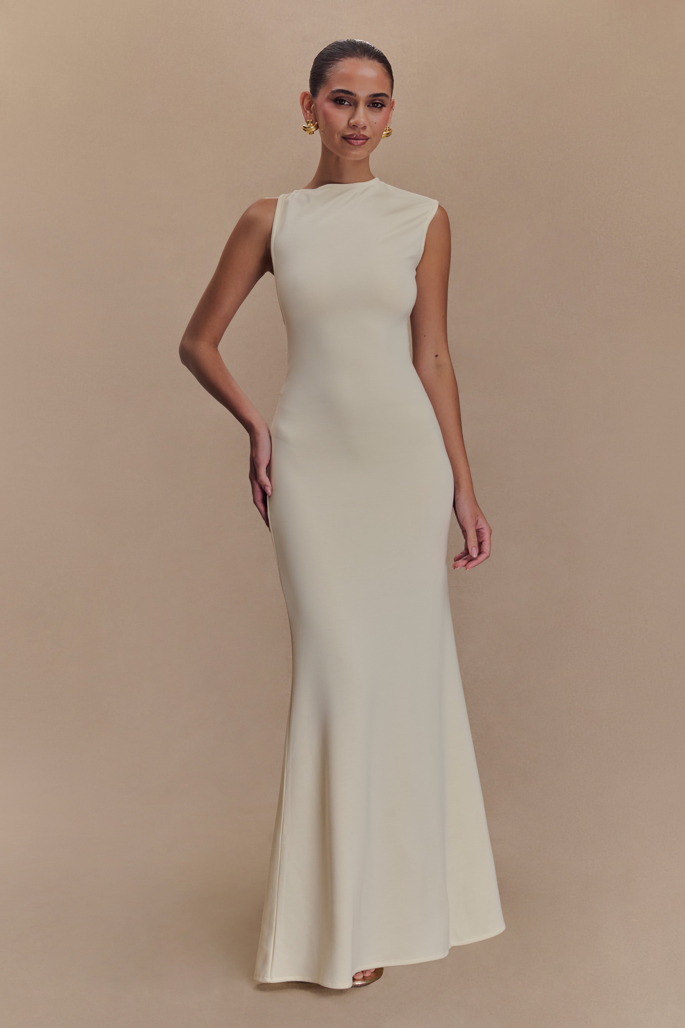 Katerina Scuba Jersey Cut Out Maxi Dress - Ivory、mySite、solidvoid